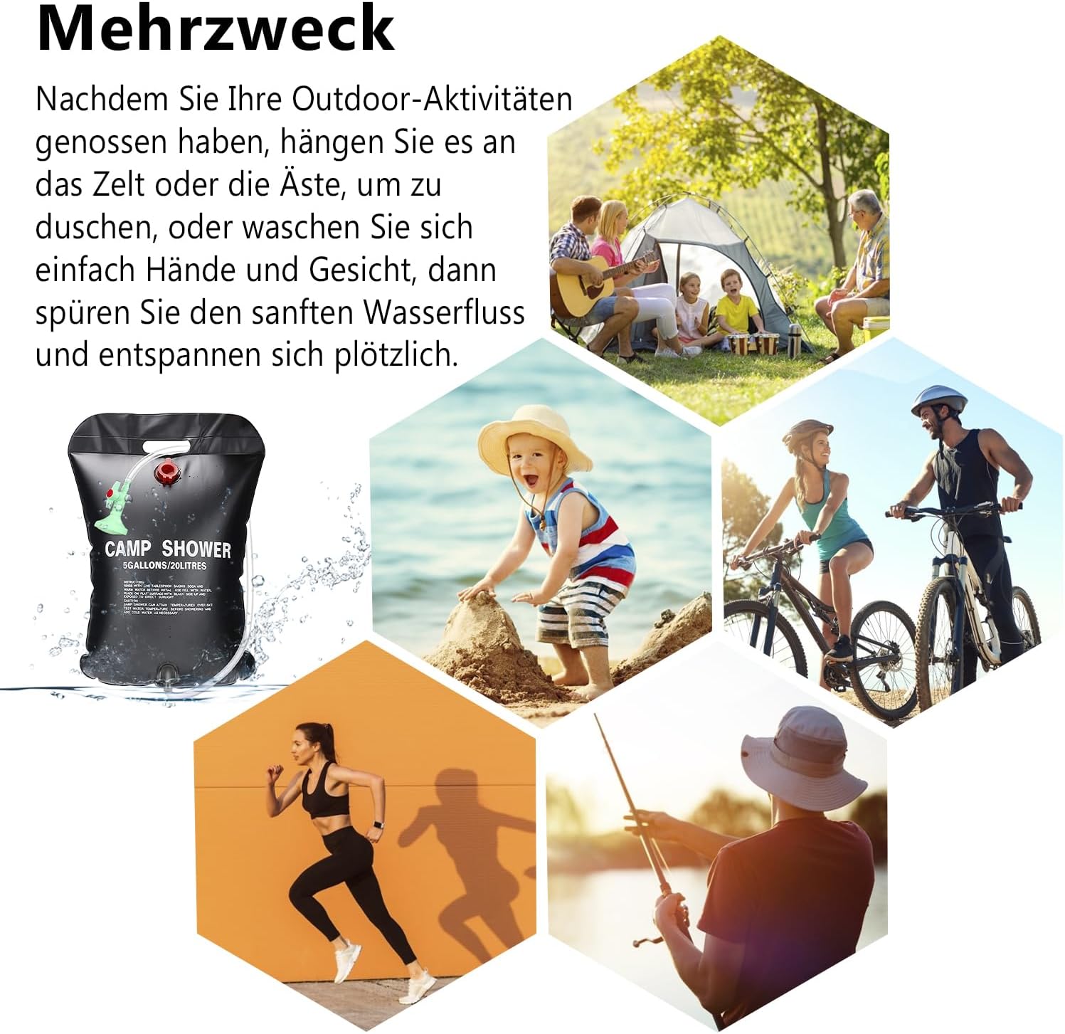 Thumbnail 5 de ECtury 20L Camping Shower: 5 Gallons Portable Solar Shower for Outdoor Use