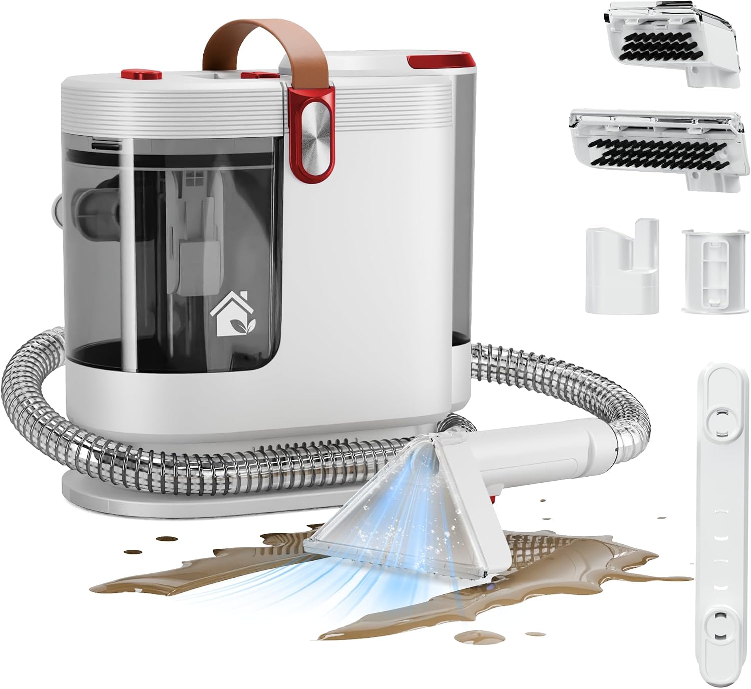 Detalle de WURESE DY-508B Portable Carpet Spot Cleaner, 500W, Dual Tanks, Red