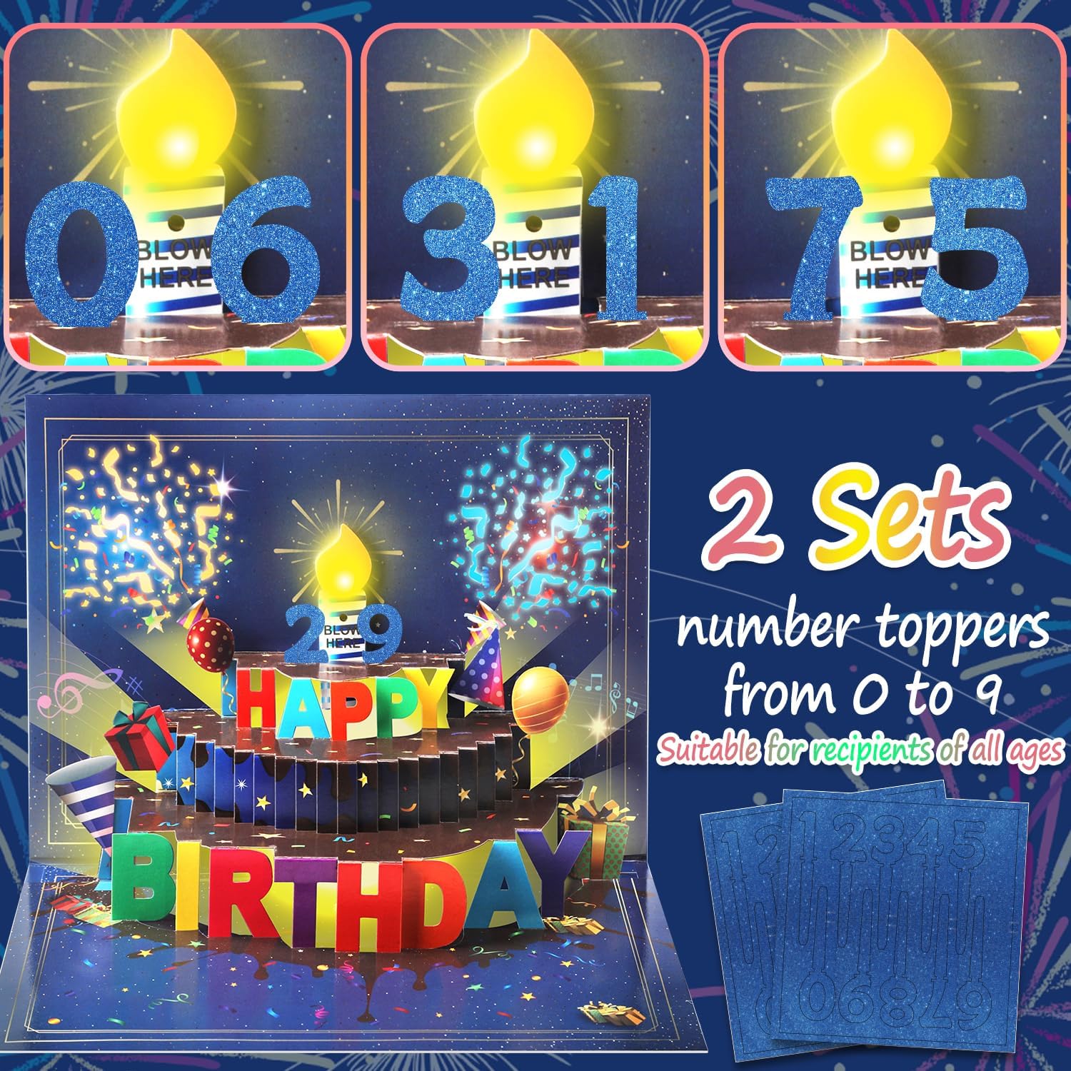 Detalle de 3D Pop-Up Musical Birthday Card with Chocolate Cake Design, LED Candle & Confetti Poppers