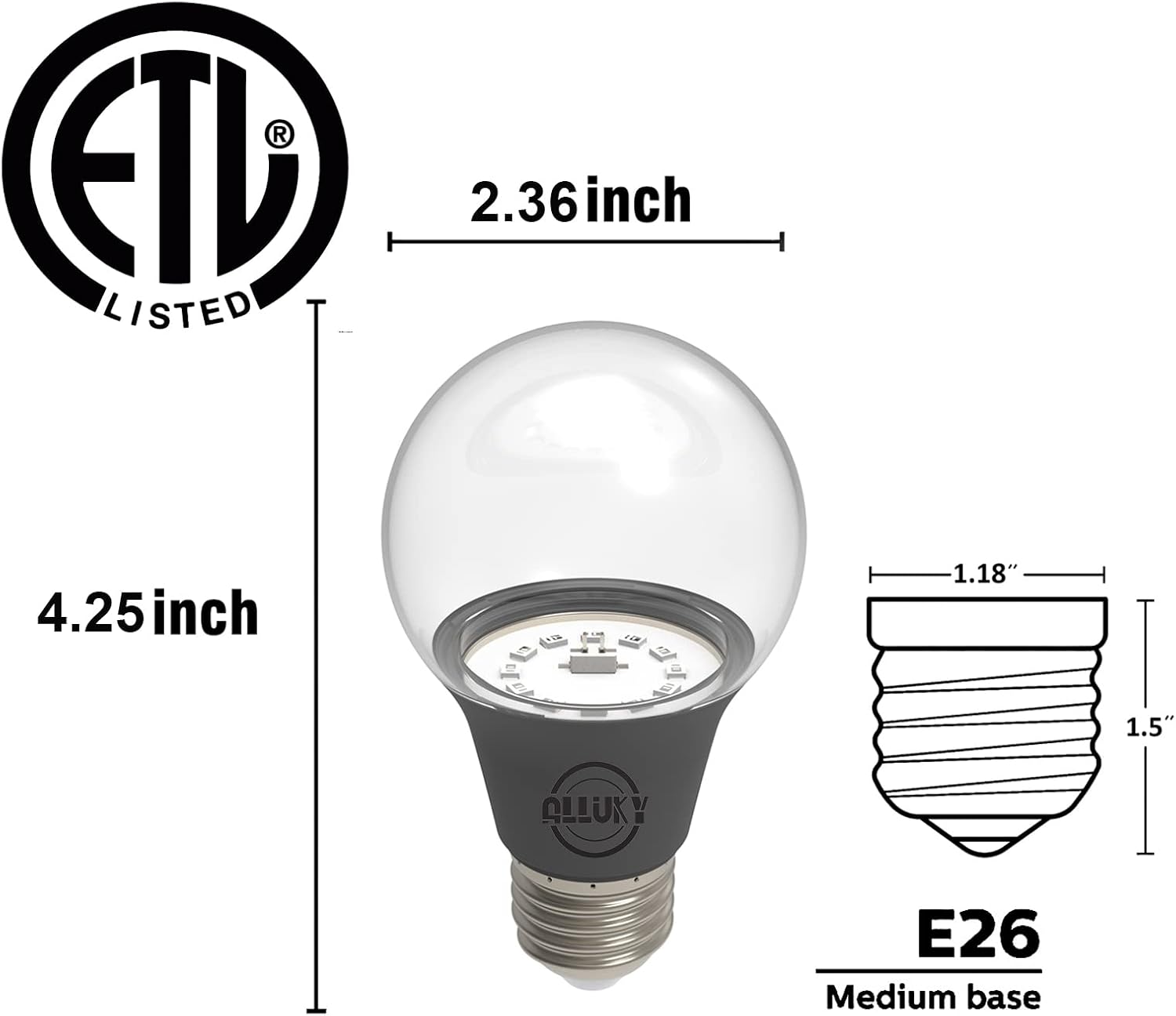 Detalle de Scheinenda A19 LED Black Light Bulbs, 6W, E26, 4-Pack, 395–405 nm