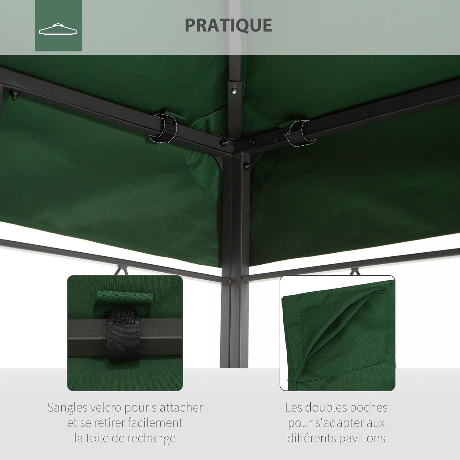 Thumbnail 4 de Outsunny Toile de Rechange pour pavillon tonnelle 3 x 4 m – Vert, polyester haute densité 180 g/m²
