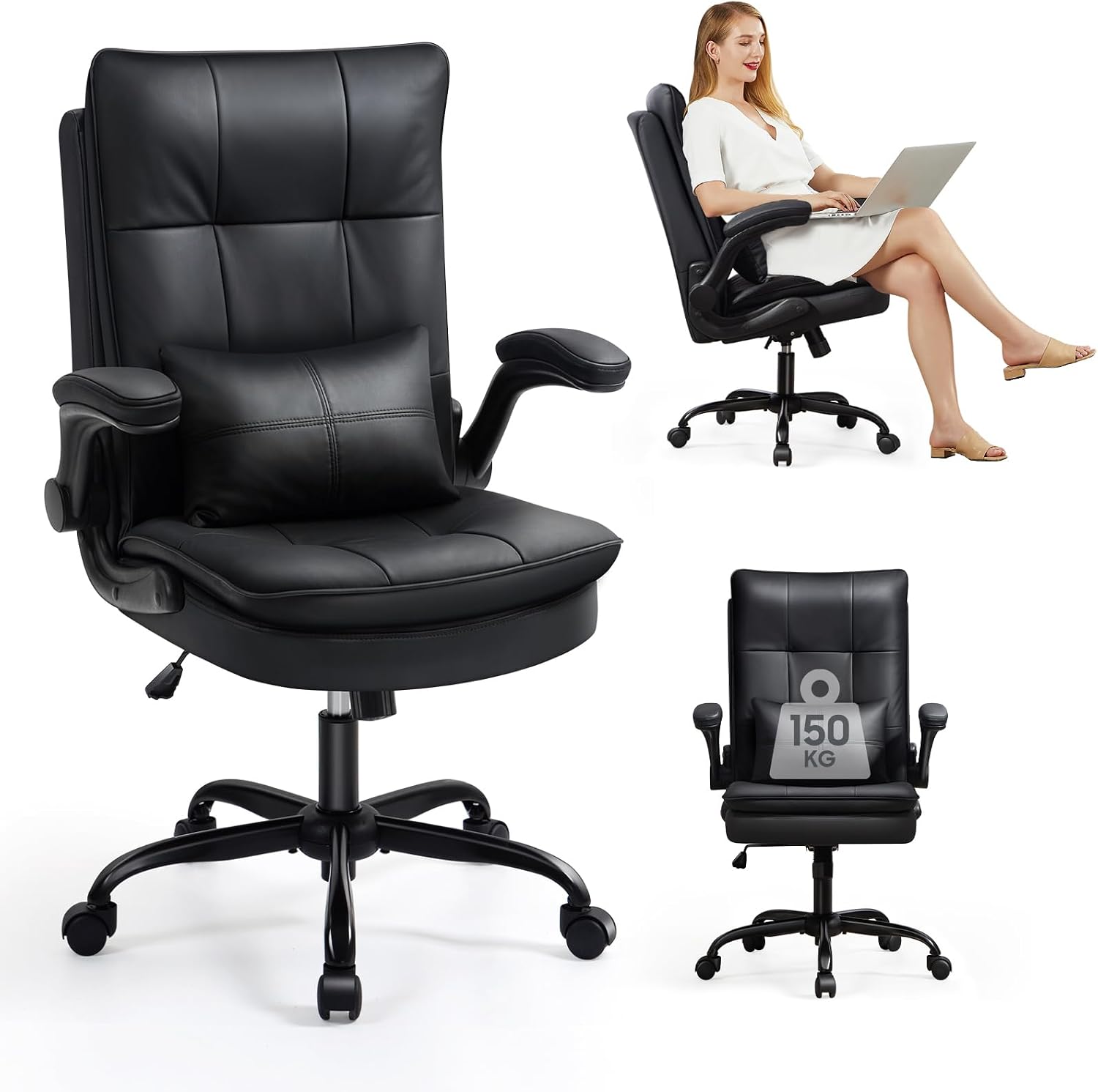 Detalle de Asukale Bürostuhl Ergonomisch 150 kg, Schwarz