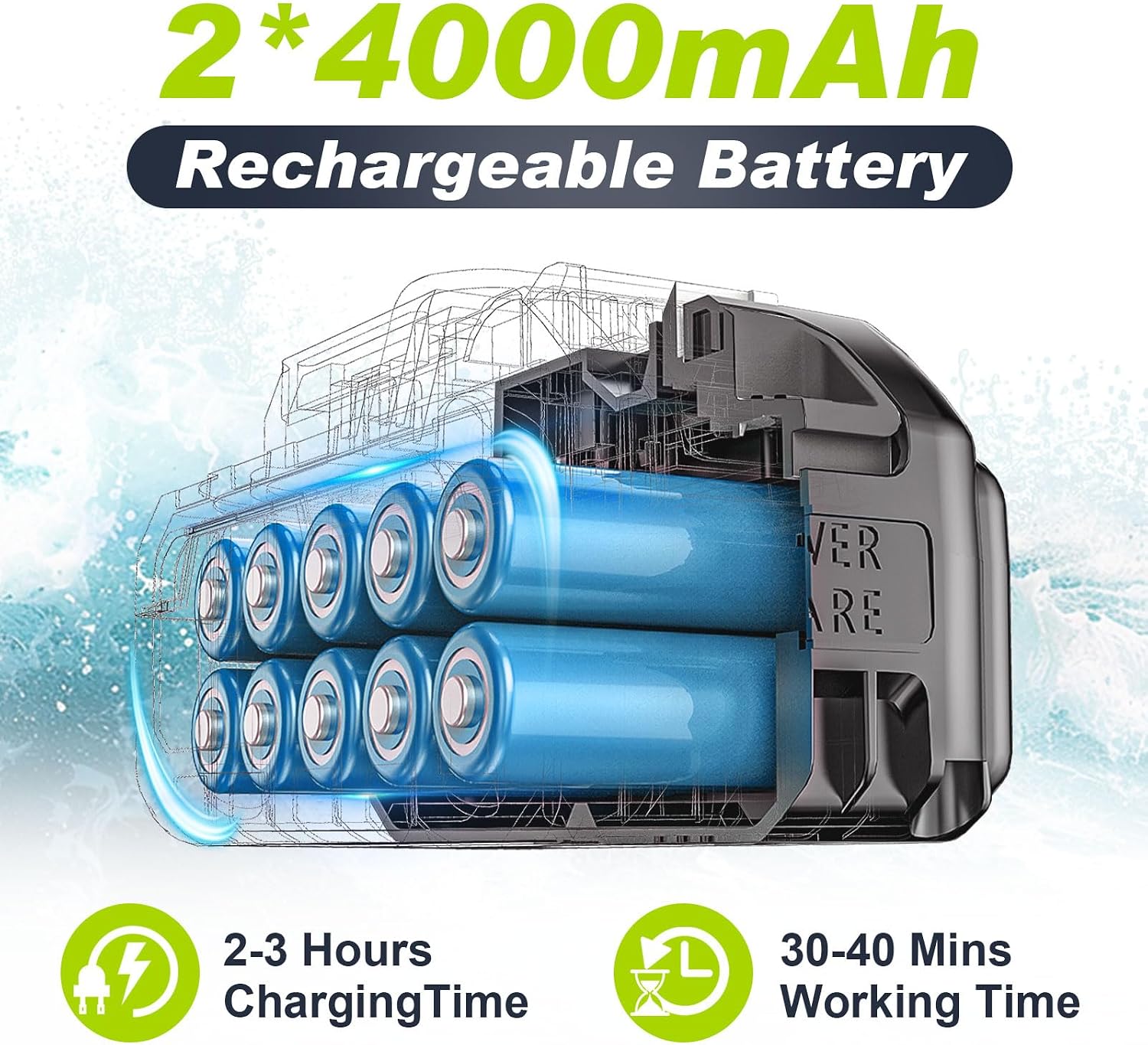 Thumbnail 3 de Idropulitrice a batteria highsam: 120 bar, 4 velocità, portatile con 2 batterie e accessori versatili