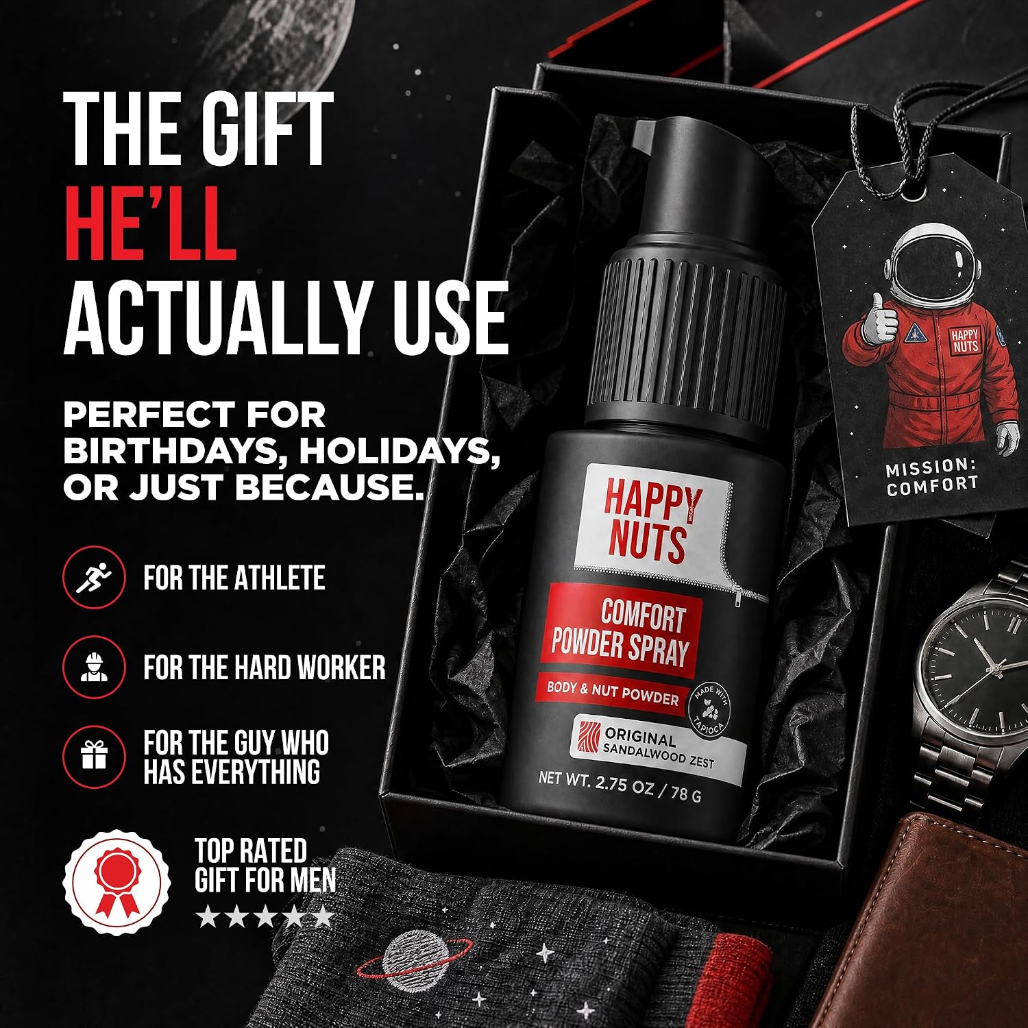 Thumbnail 2 de HAPPY NUTS Comfort Powder Spray (Talc-Free) for Anti Chafing & Men’s Deodorant, Aluminum-Free
