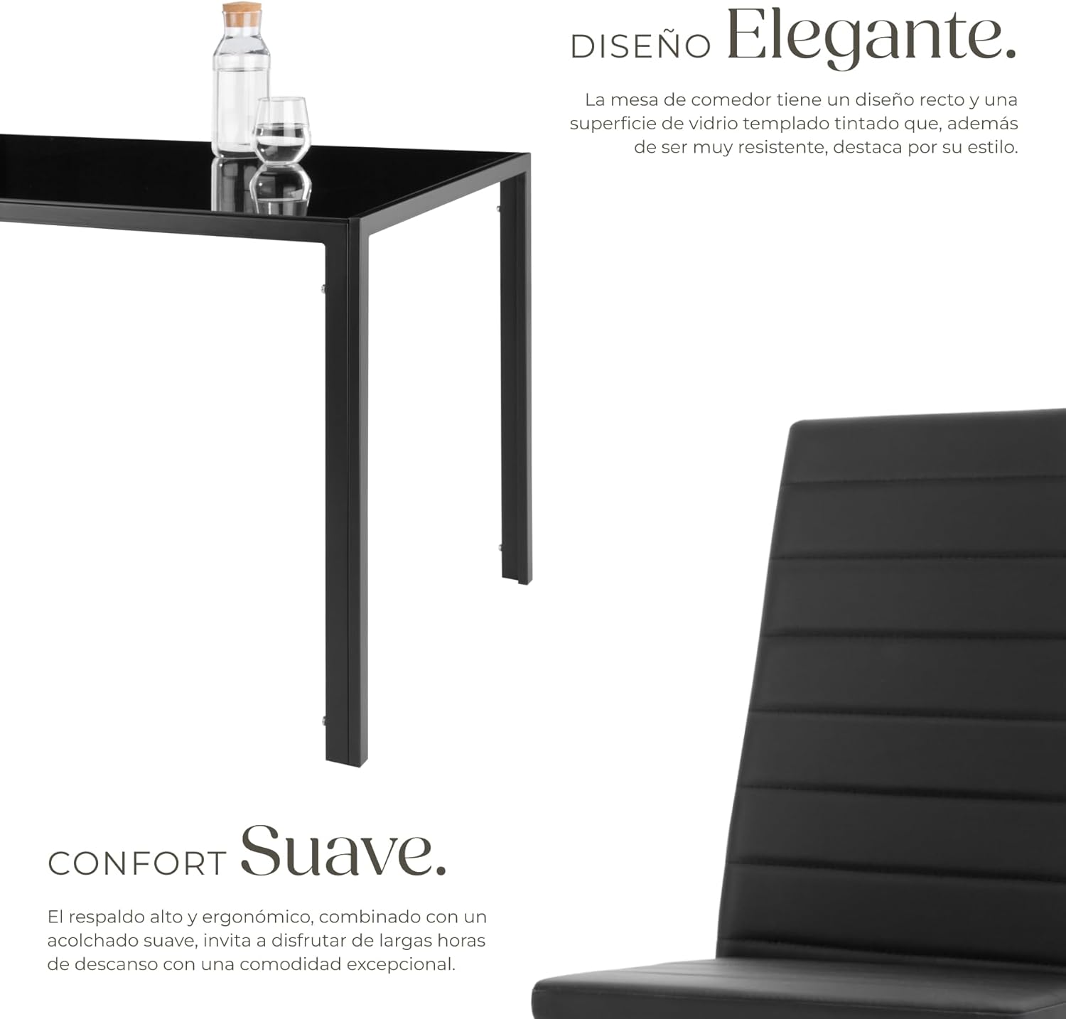 Detalle de tectake® Conjunto mesa y 6 sillas vidrio negro