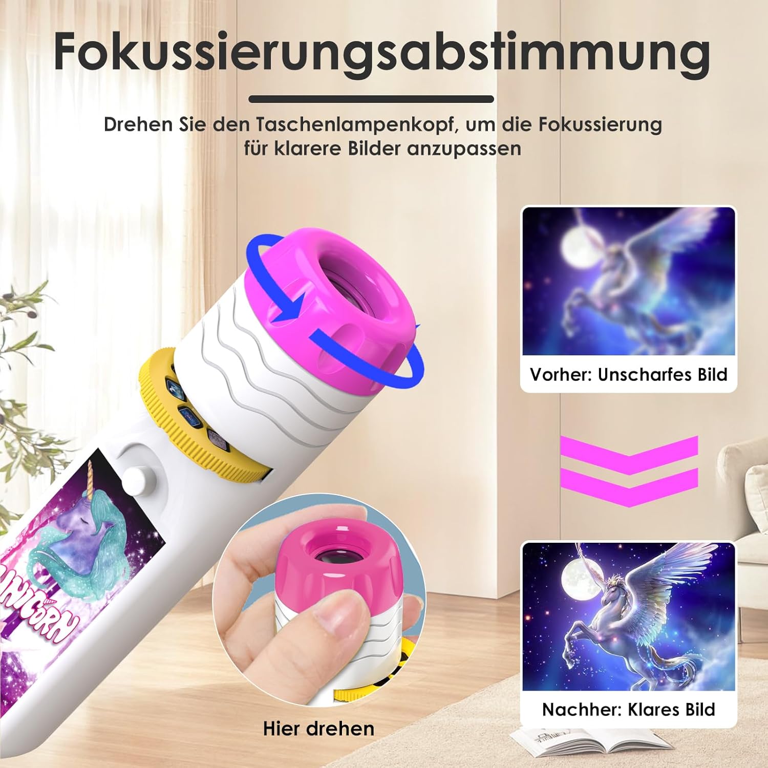 Detalle de Pup Go Kinder Projektor-Taschenlampe Einhorn (ab 3+) mit 3 Disks und 24 Bildern