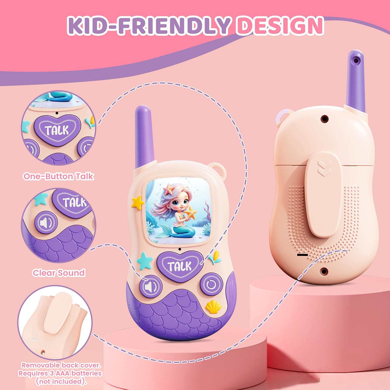 Thumbnail 4 de Kids Mermaid Walkie Talkies Toy Set (2 Pack) for Ages 3–8 – Outdoor Camping & Garden Play