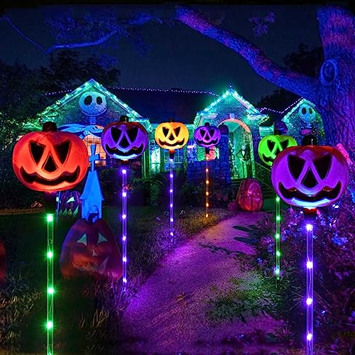 Detalle 1 de Homeleo Solar Pumpkin Stake Lights: Set of 6 for Halloween