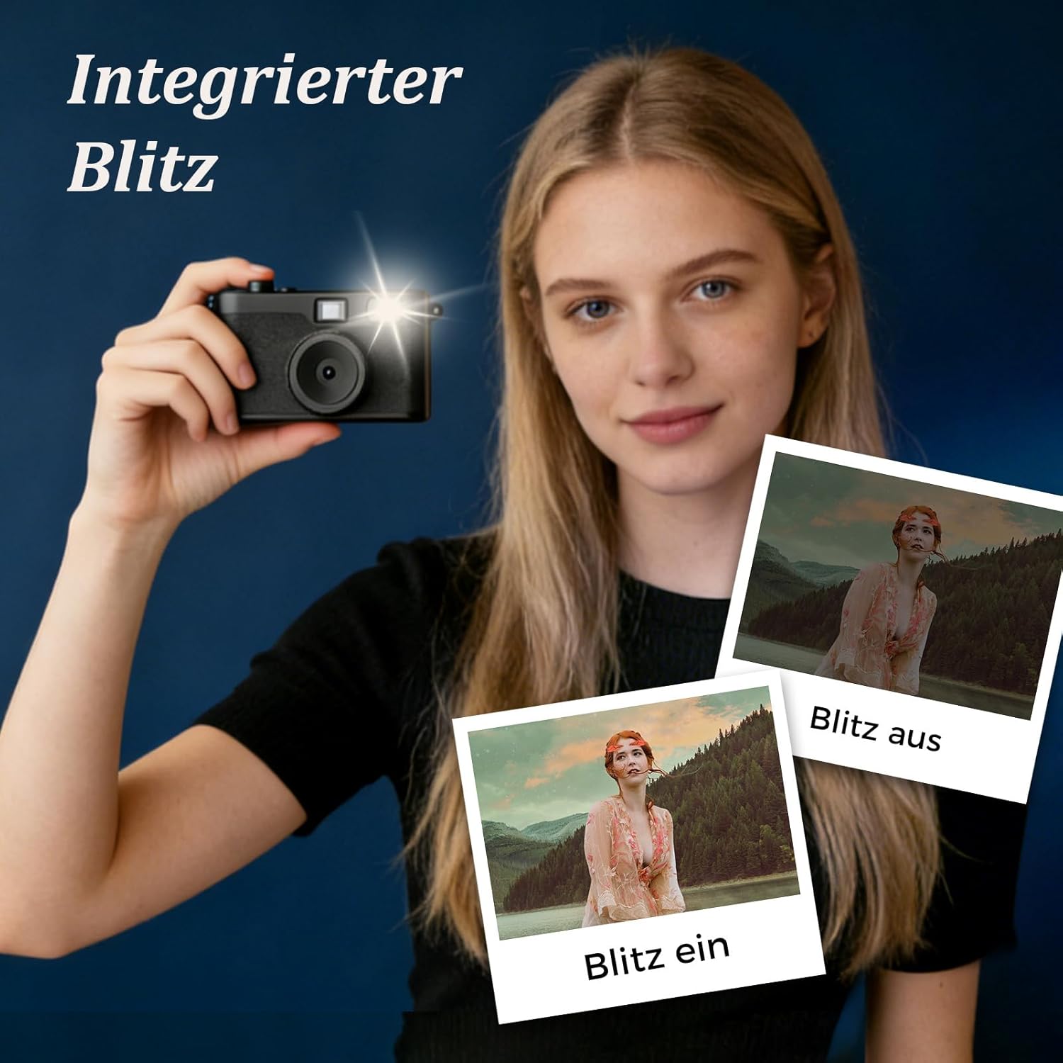 Thumbnail 5 de Retro-Digitalkamera ohne Bildschirm mit Blitz, 12-MP-Fotos und 32-GB microSD (OTG) – Schwarz, Retro-Digitalkamera-Ersatz für Einwegfotos