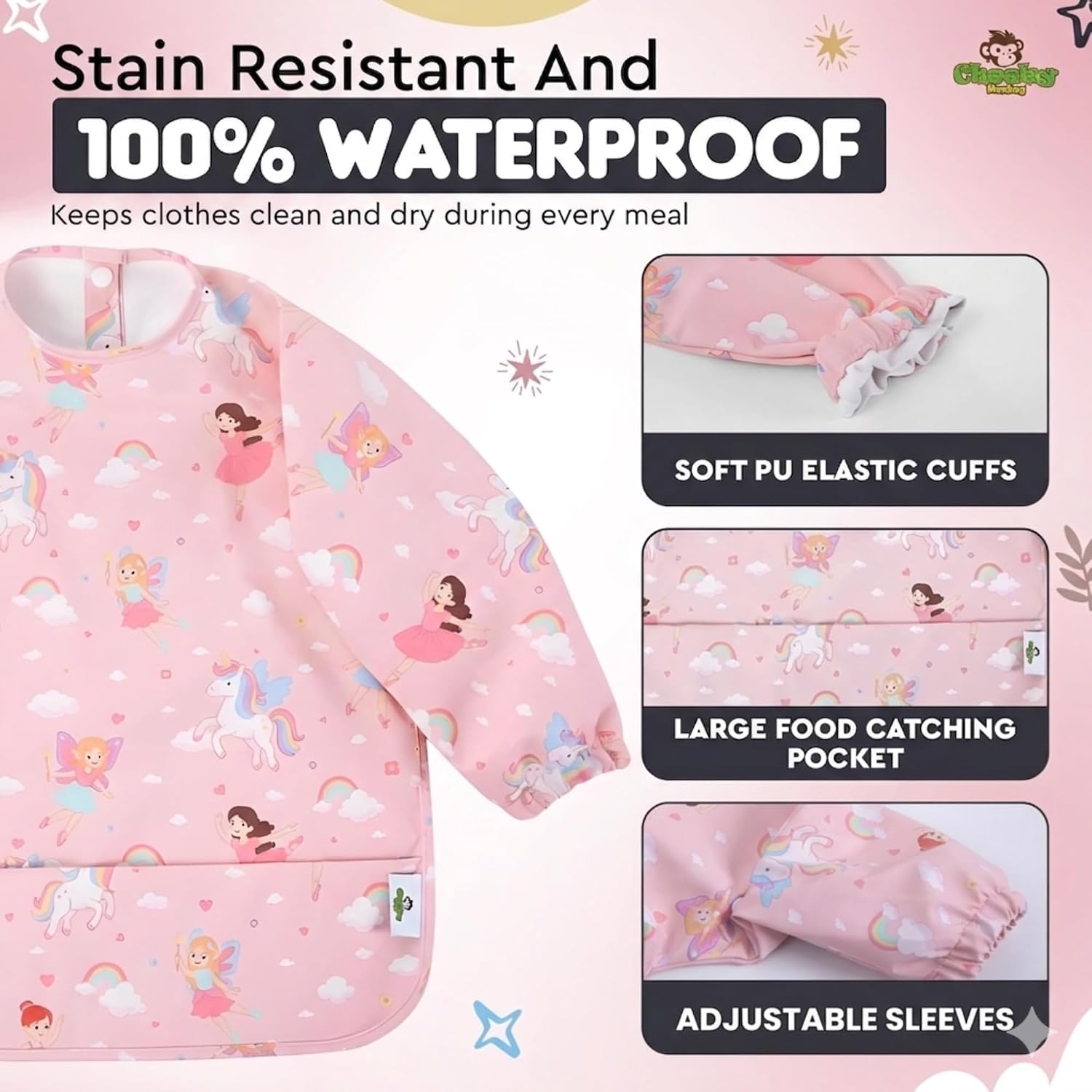 Detalle de Cheeky Monkey Waterproof Long Sleeve Weaning Bib with Sleeves (6–24 Months)