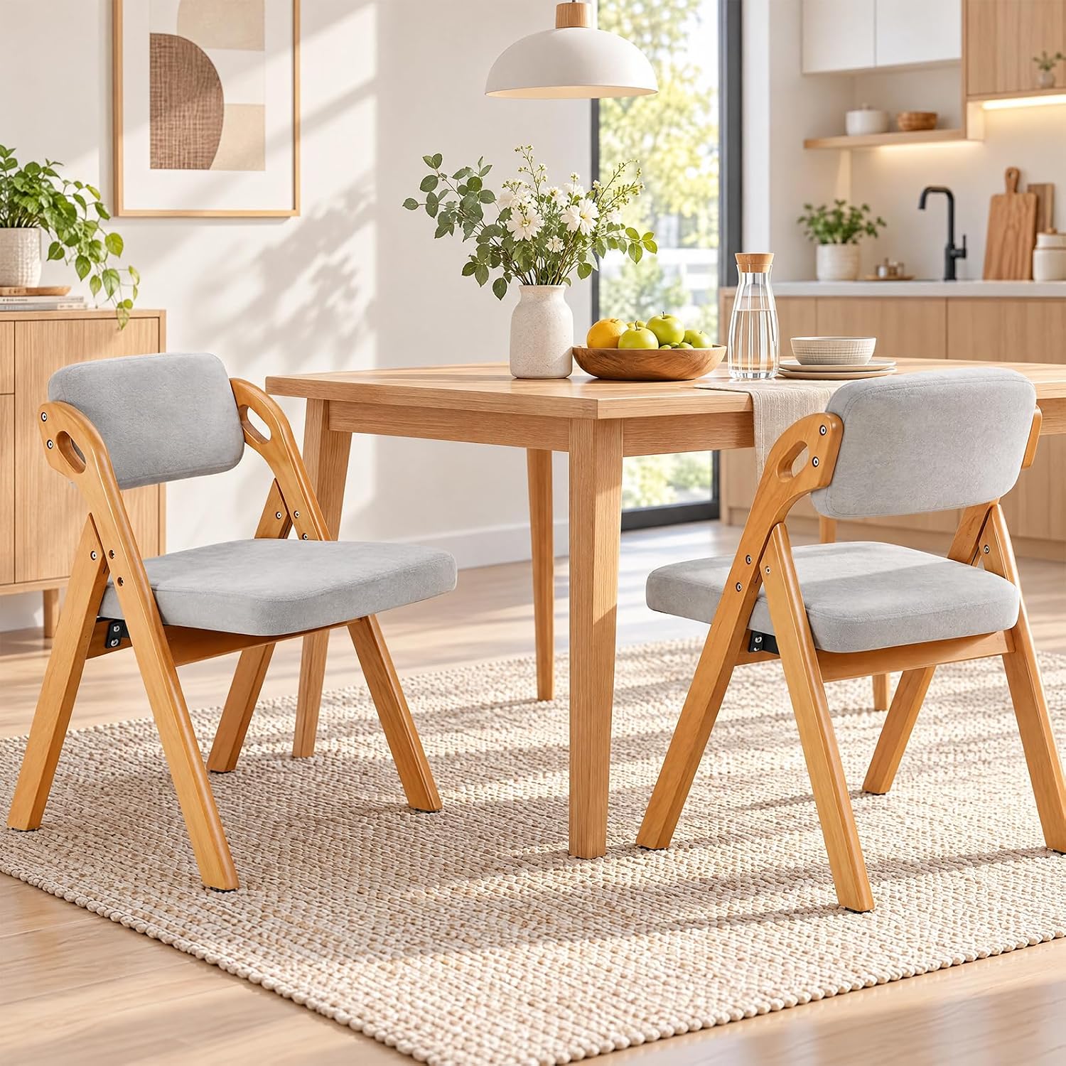 Detalle de Clevich LJ-562 set van 2 opvouwbare stoelen, beukenhout en grijs badstof