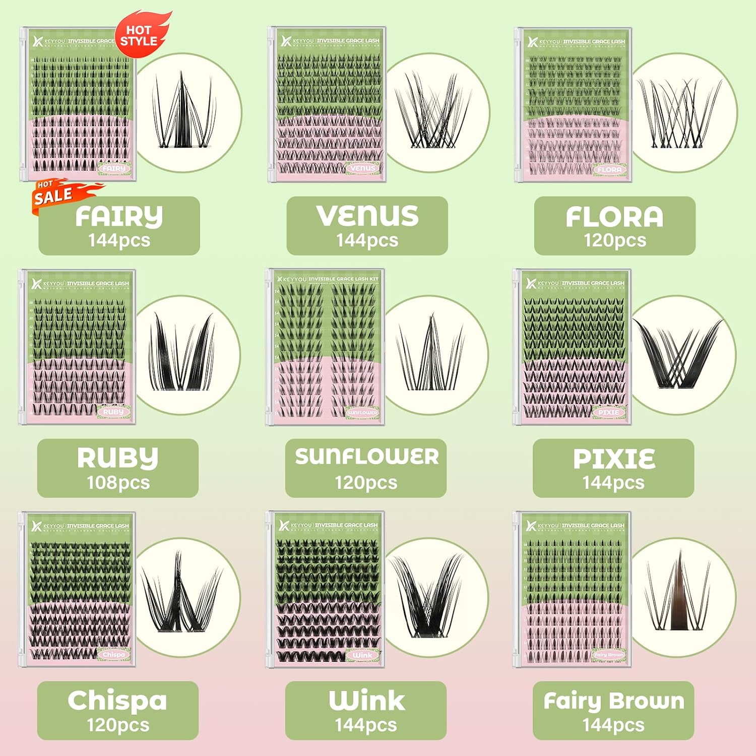 Detalle 2 de KEYYOU Chispa Lash Clusters Kit, 144 Wispy C-Curl Clusters
