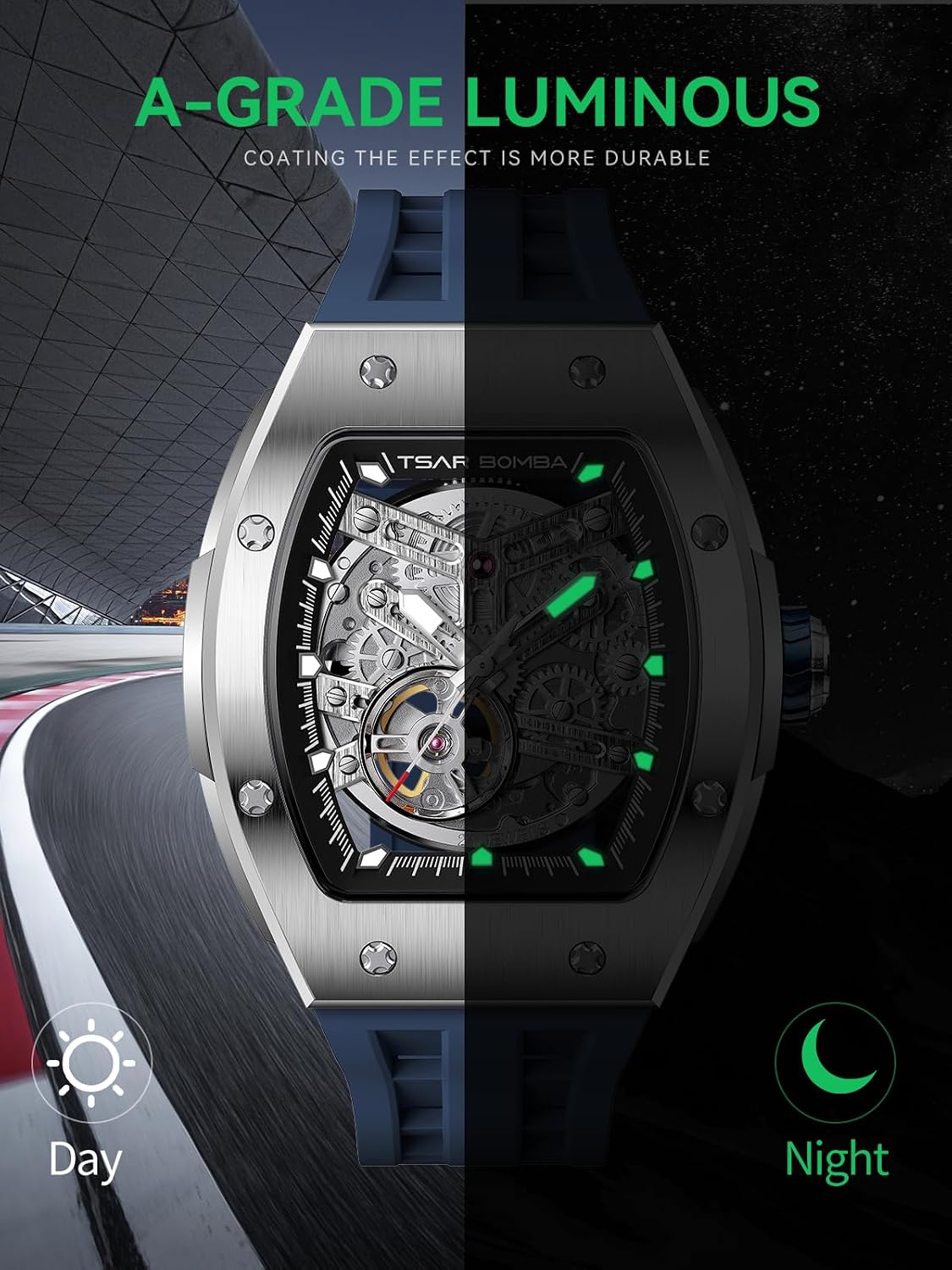 Detalle de TSAR BOMBA Montre automatique homme squelette tonneau étanche 50 m