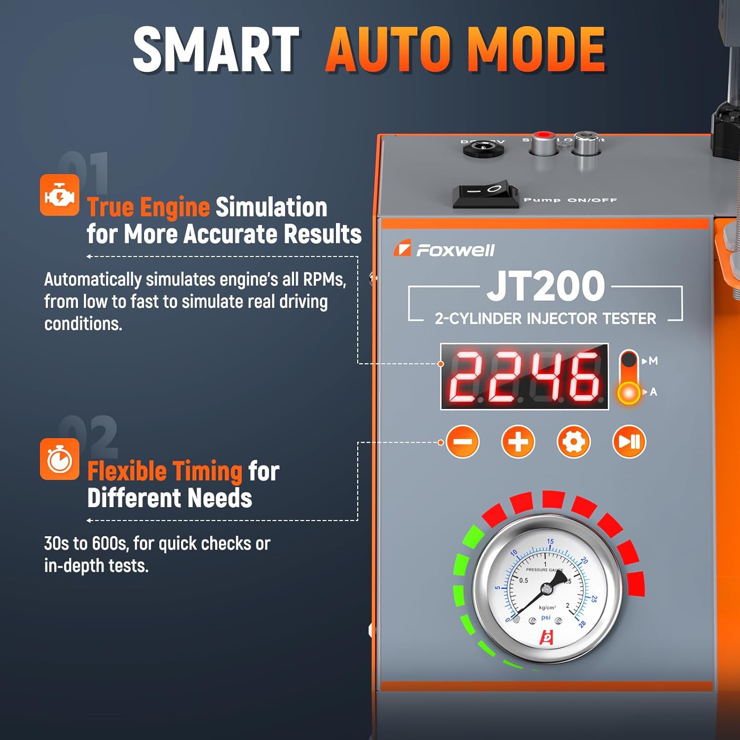Thumbnail 4 de FOXWELL JT200 Fuel Injector Tester: Visualize Spray, Measure Flow, and Diagnose Misfires on 6V/12V EFI Injectors
