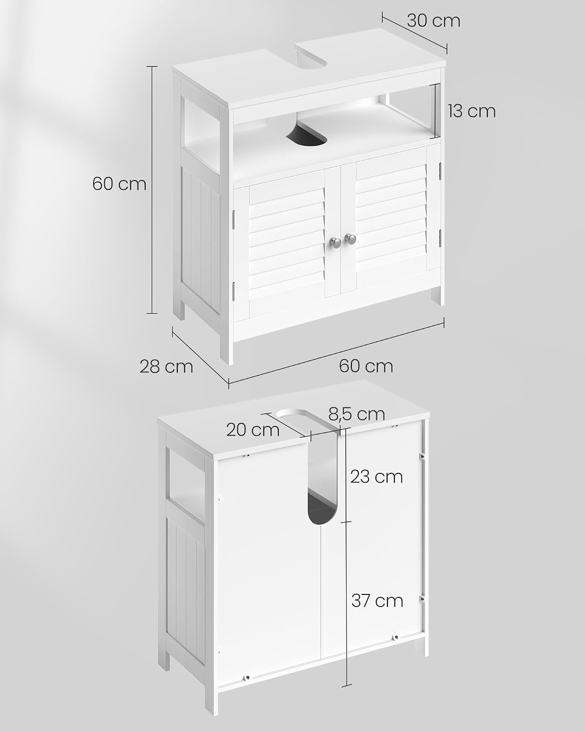 Detalle de VASAGLE BBC02WT mueble bajo lavabo 30 x 60 x 60 cm