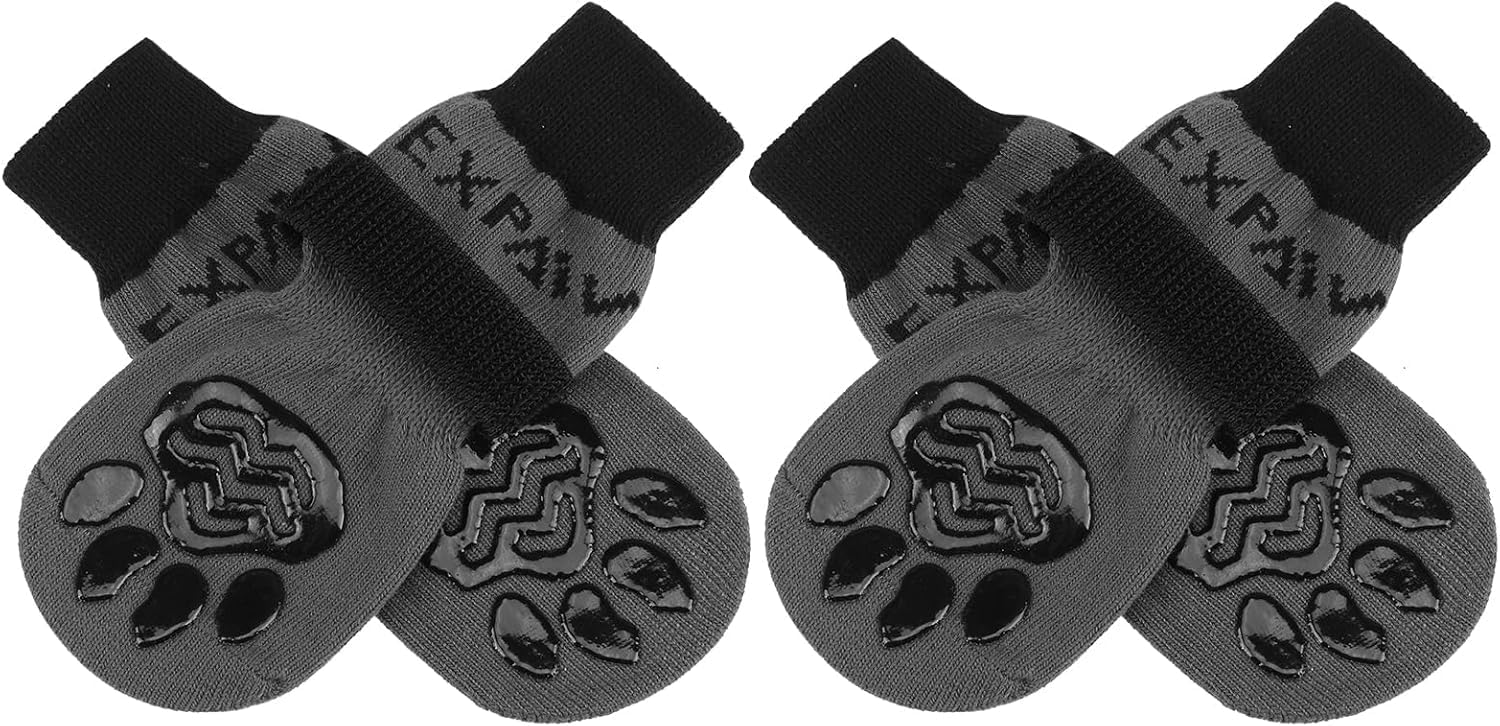 Detalle de EXPAWLORER Anti-slip Dog Socks with Grips (Gel) — Double-sided paw protectors for hardwood floors, Black, XL