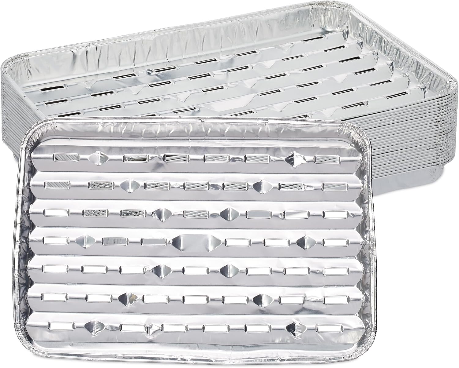 Relaxdays Barquettes Alimentaires – Lot de 25 bars aluminium fond troué pour barbecue (34 × 22 cm, 3 cm, argenté)