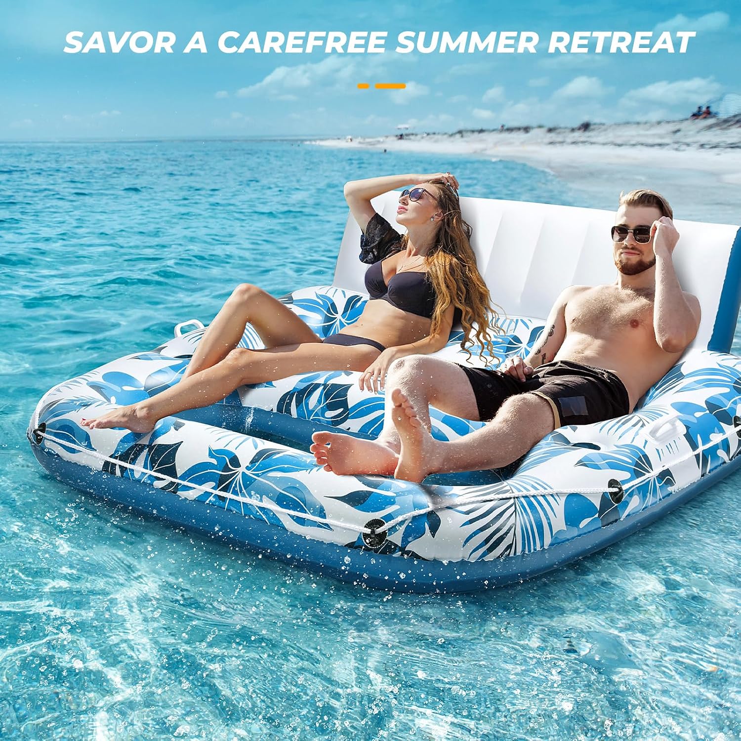 Thumbnail 6 de JCLEAL 2-Person Pool Floats: Extra Large Inflatable Lounger with Backrest and Cup Holders