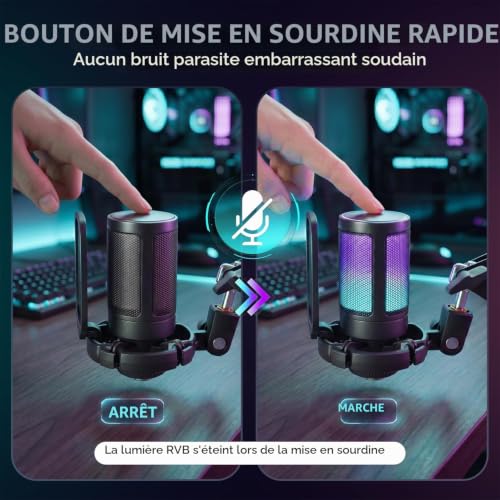 Thumbnail 3 de FIFINE Micro gaming USB à condensateur avec bras, RGB et bouton mute