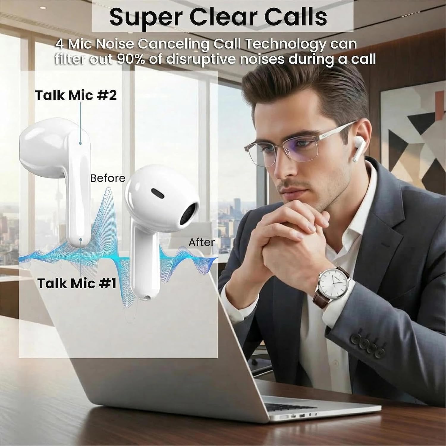 Detalle 2 de Cuffie Bluetooth 2026: Auricolari In Ear con ANC ENC, IP8 e 58 Ore di Riproduzione