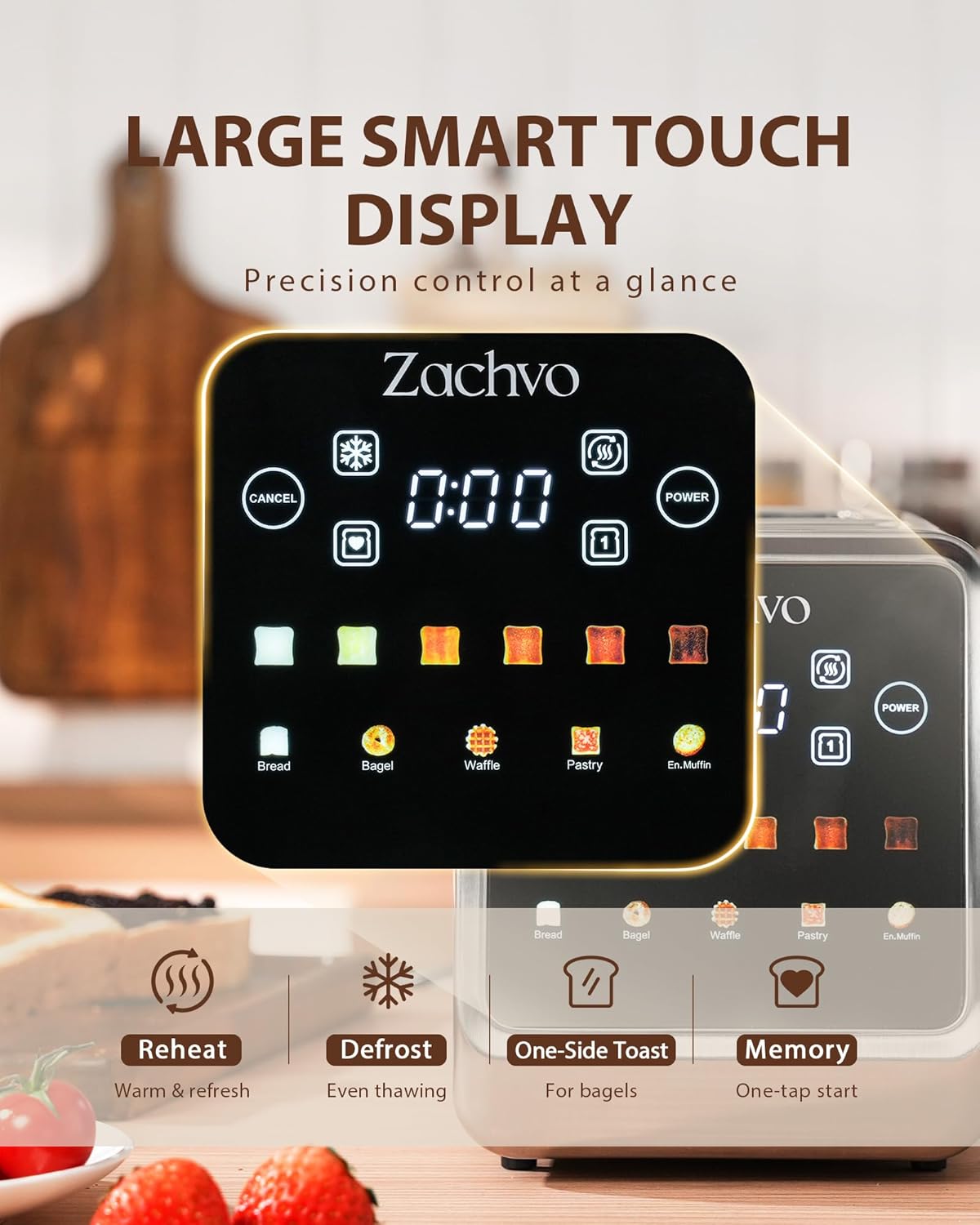 Thumbnail 5 de 2 Slice Touchscreen Toaster with Stainless Steel Finish — 3.5cm Slots, Memory Function & Single-Side Toasting
