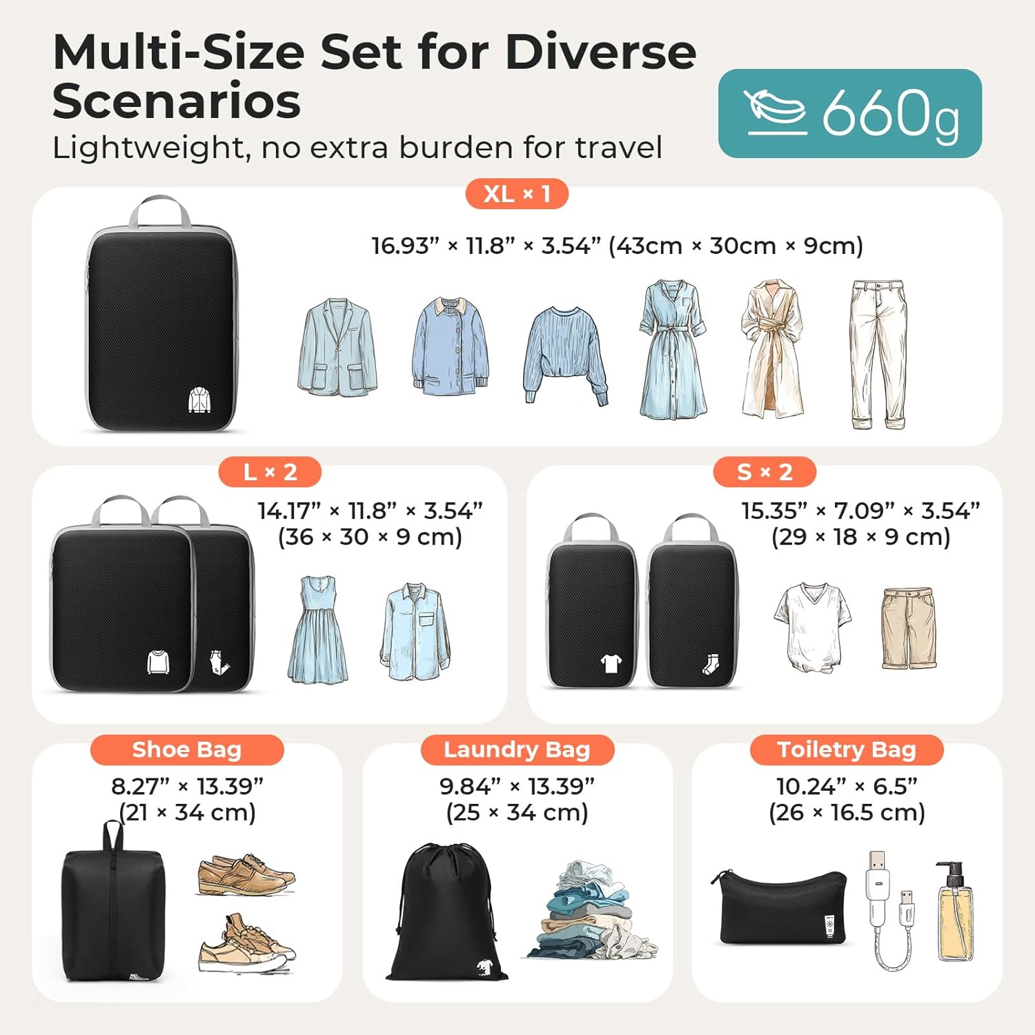 Thumbnail 6 de Samfolk Compression Packing Cubes – Extensible organiser bags