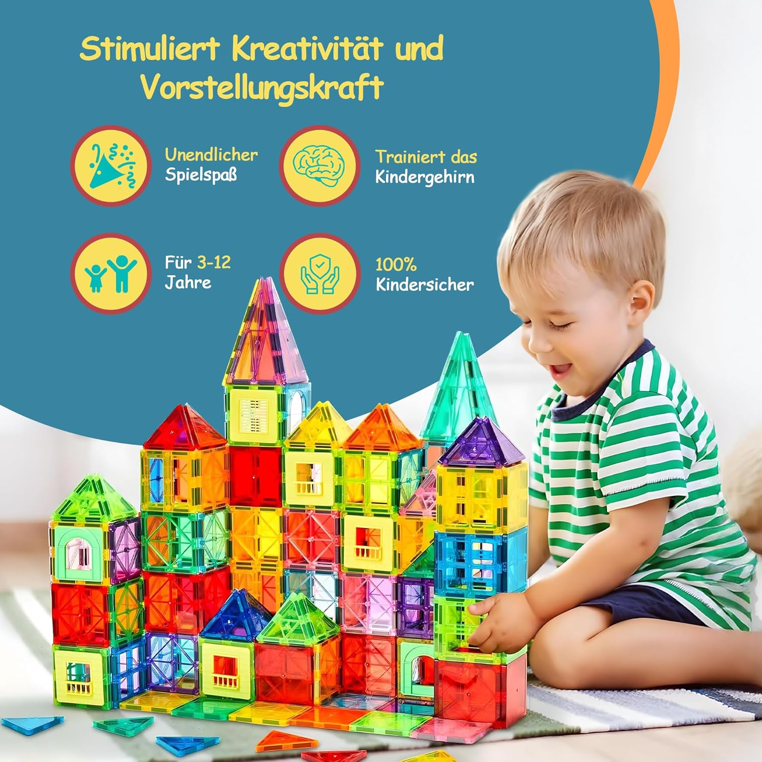 Thumbnail 2 de Olvy Magnetische Bausteine Montessori Spielzeug – 120 Magnetfliesen (ab 3 Jahren)