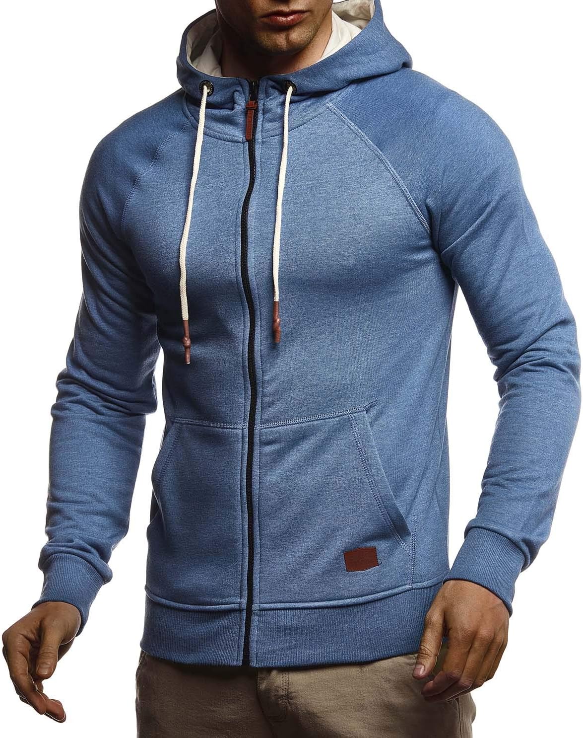 Detalle de Leif Nelson LN8124 Veste de survêtement à capuche pour homme — coupe ajustée, coton, noir