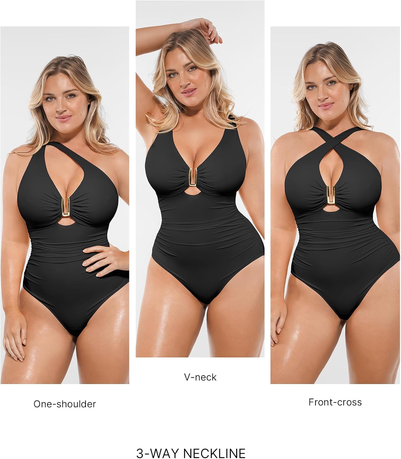 Detalle 2 de SHAPELLX Tummy Control One-Piece Swimsuit with V Neck & Ruched Shaping