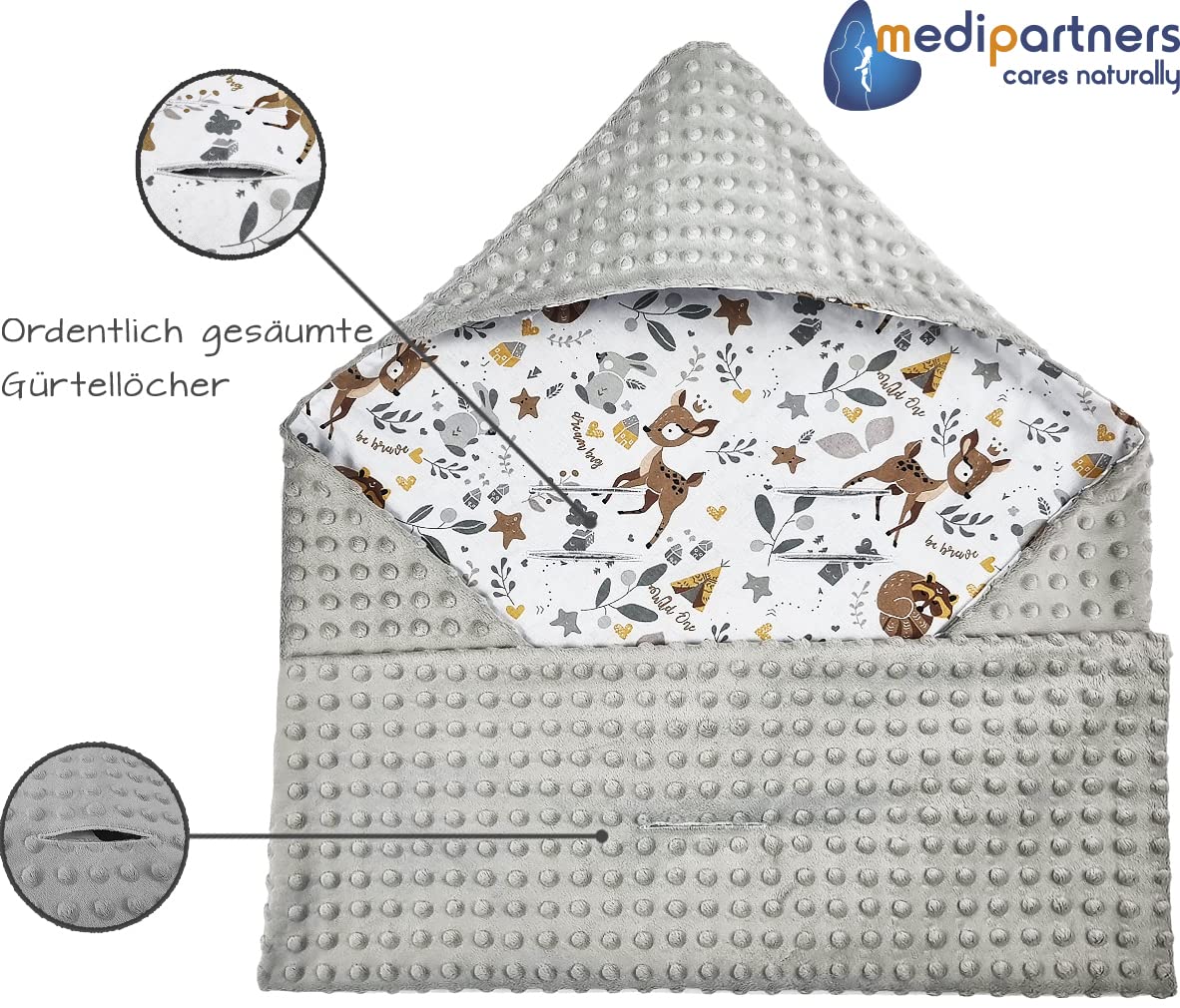 Thumbnail 3 de Medi Partners Einschlagdecke Baby 85x85 cm Baumwolle Minky