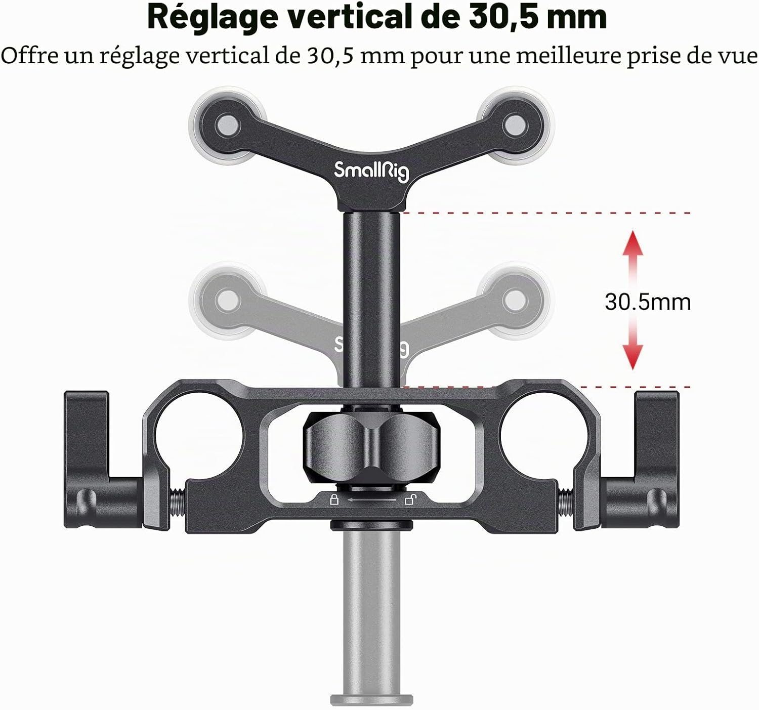 Detalle de SmallRig 2727: Support d’objectif 15 mm pour Ø73–108 mm (2 kg) – stabilité et réglages