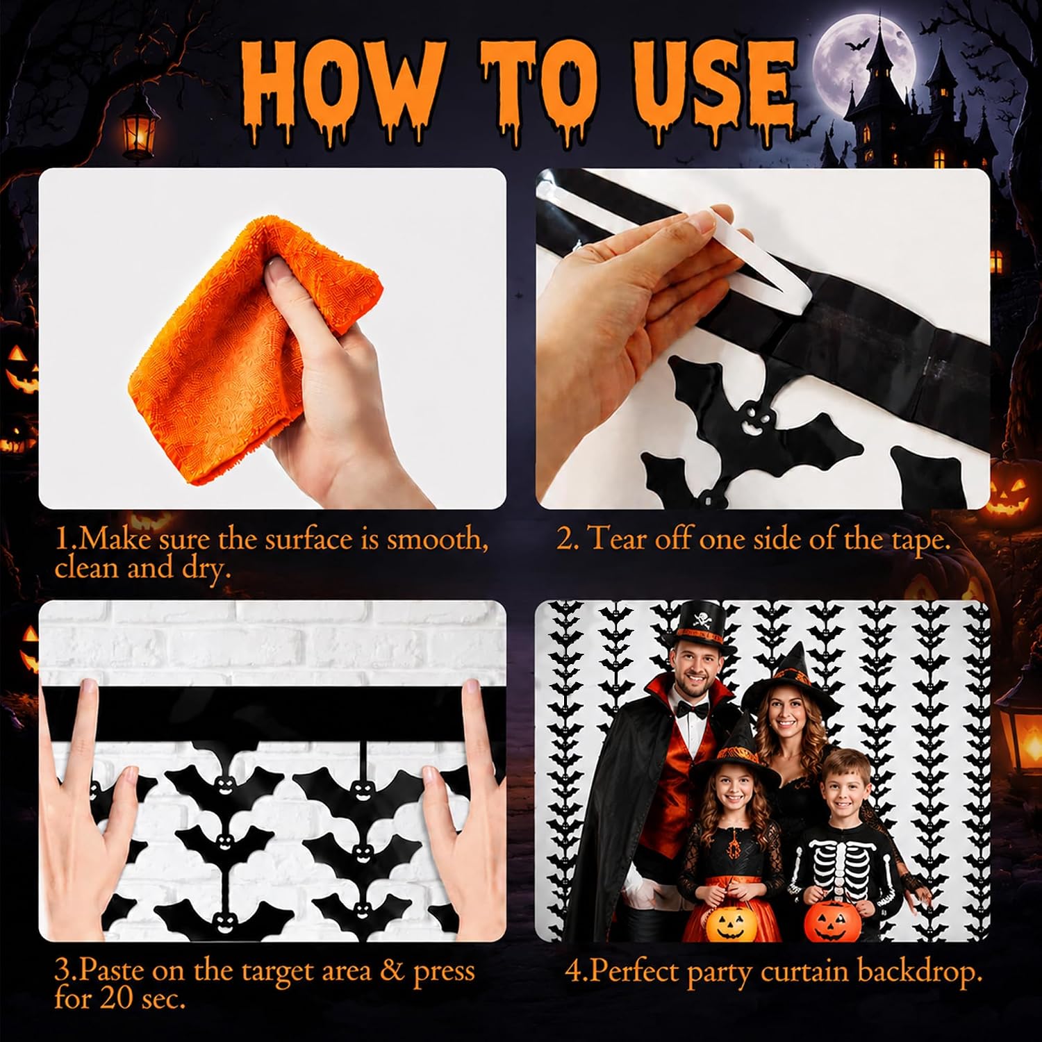 Thumbnail 6 de Halloween Bat Foil Fringe Curtain 6.56 ft x 3.28 ft