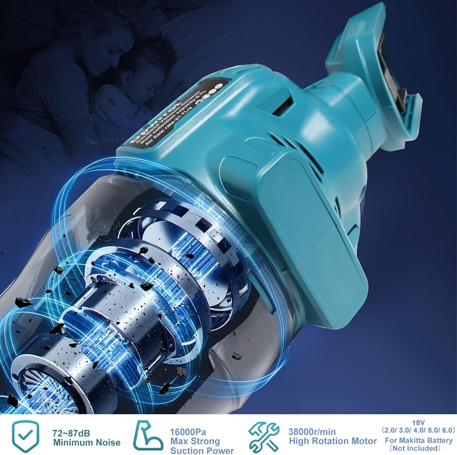 Detalle 1 de Dpwrrot 5 in 1 Cordless Handheld Vacuum, 18V Compatible with Washable HEPA Filters