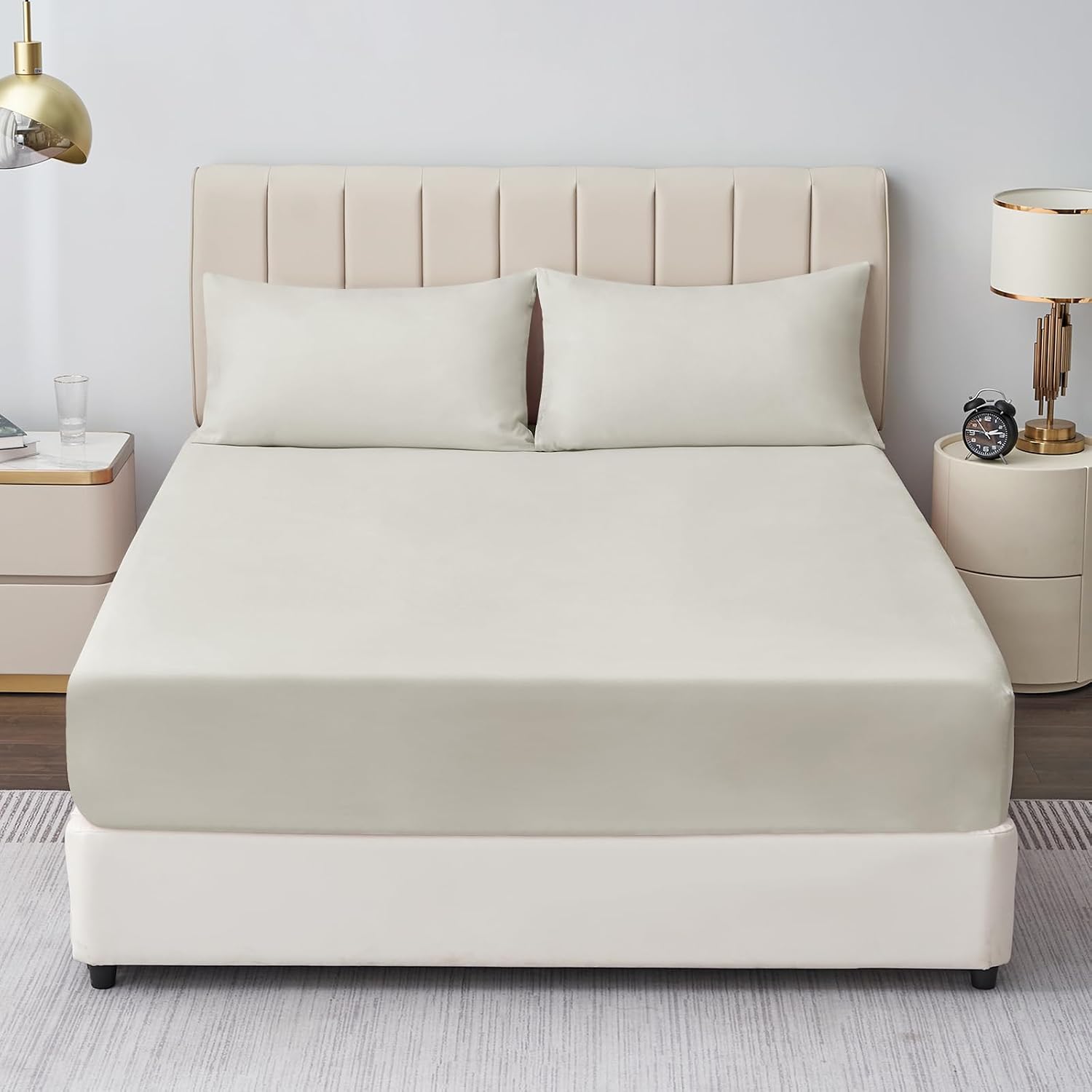 Thumbnail 1 de Aisbo King Size Fitted Sheet Linen – Extra Deep Pocket, 16 Inch / 40 cm Deep, Microfiber