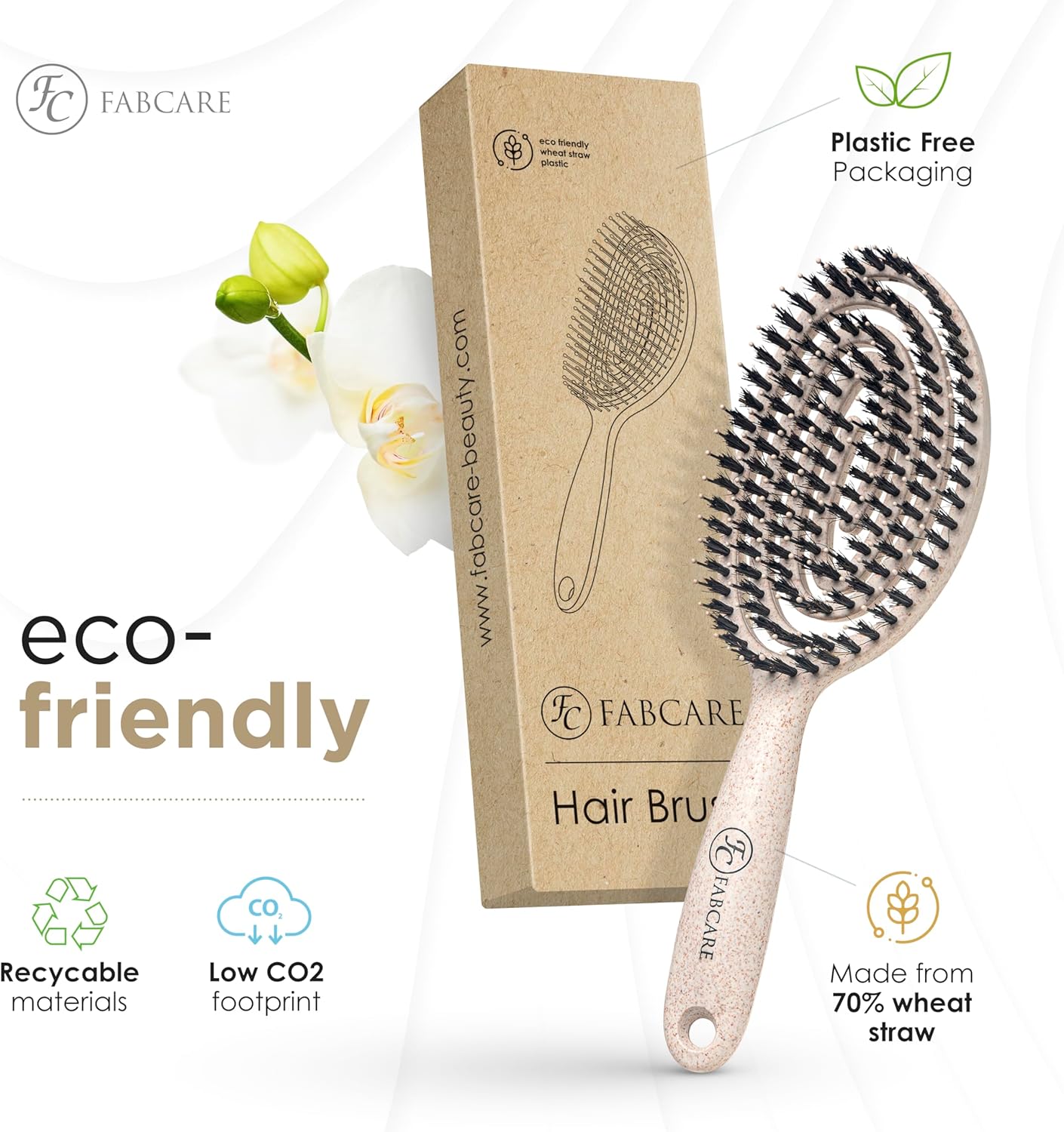 Thumbnail 3 de FABCARE Brosse démêlante à poils de sanglier « spirale magique » (double ressort), beige