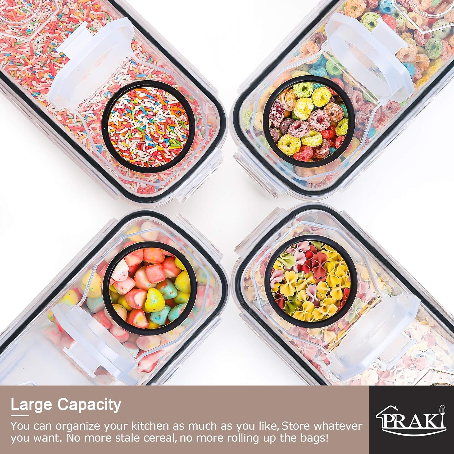 Thumbnail 3 de PRAKI 5PCS Cereal Containers Storage Set with Lids, 4L BPA-Free Airtight Food Storage for Pantry Organization