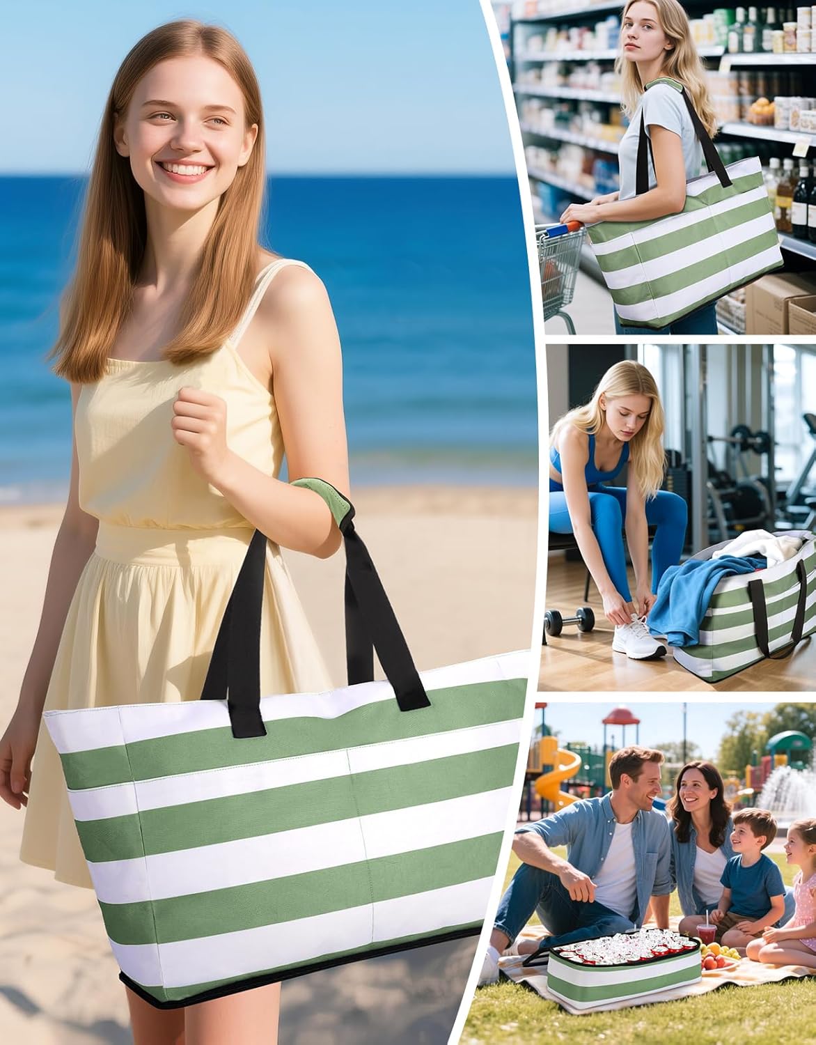 Detalle de CIRYCASE Strandtasche XXL Familie mit Kühlfach – 54L, 2-in-1, wasserfest und faltbar