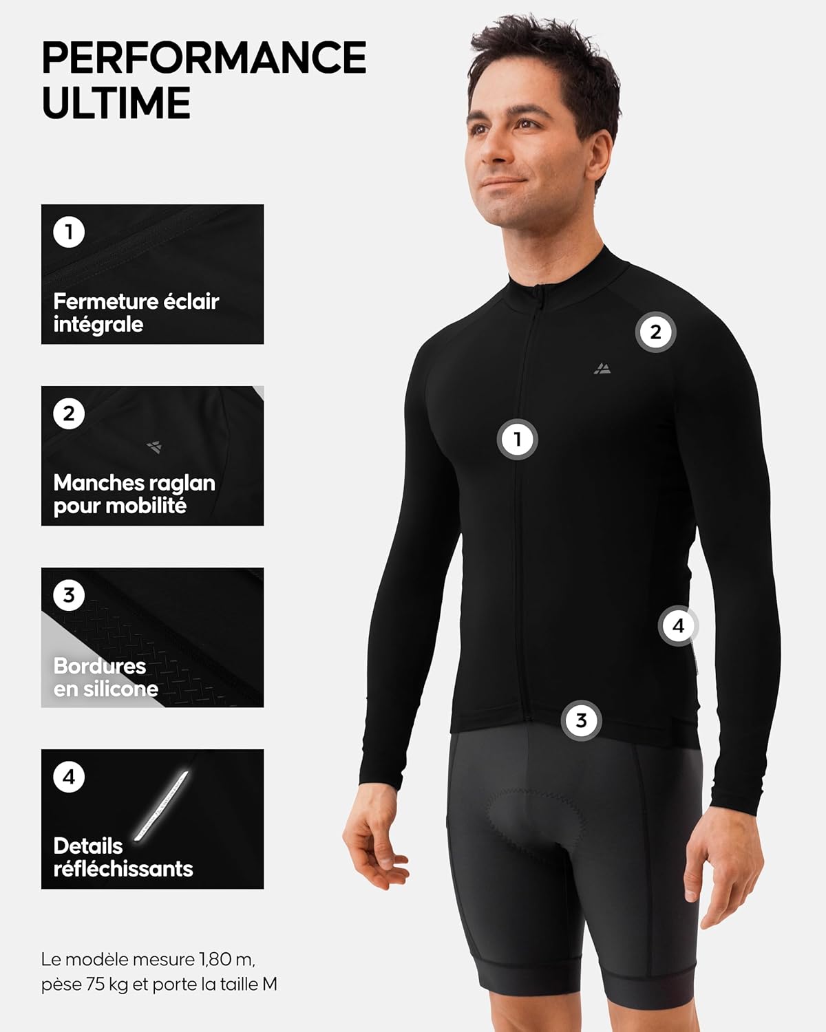 Thumbnail 1 de DANISH ENDURANCE Maillot Cyclisme Manches Longues – Taille ajustée, respirant et léger pour homme