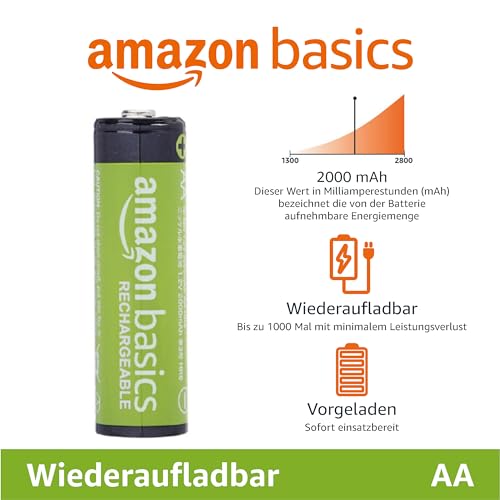 Detalle 2 de Amazon Basics 16er-Pack wiederaufladbare AA-NiMH-Akkus, 2000 mAh