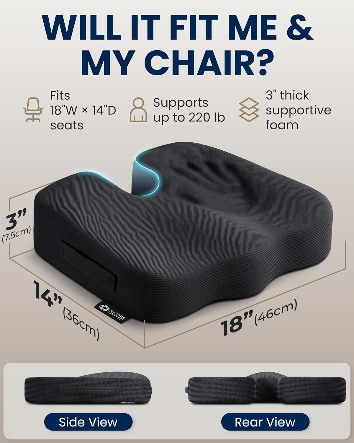 Thumbnail 4 de 5 Stars United ergonomic seat cushion 46 x 36 x 7.5 cm