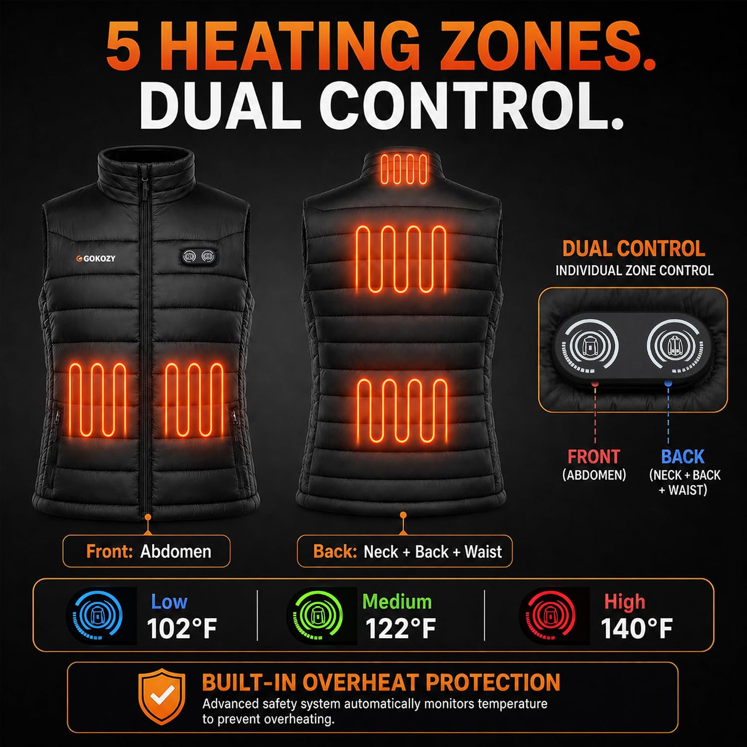 Detalle 2 de Gokozy Heated Vest with Battery Pack for Women, Lightweight with 3 Heat Settings