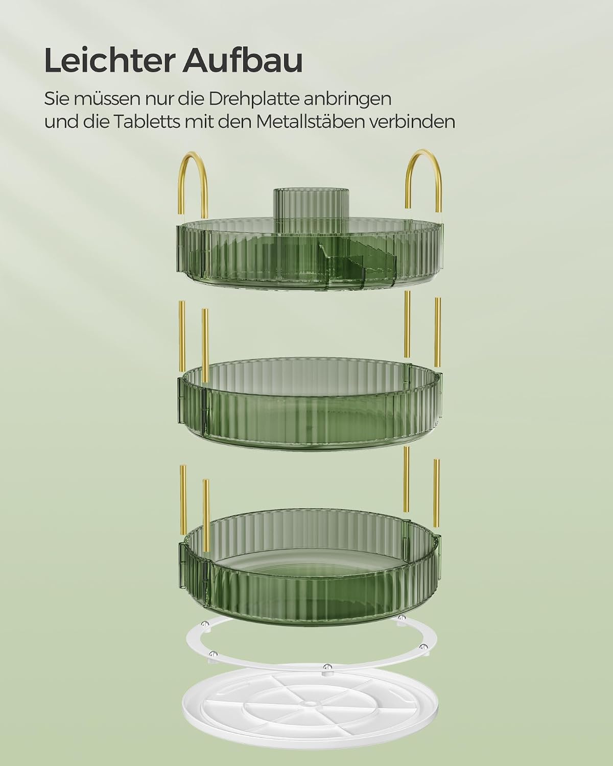 Thumbnail 6 de SONGMICS Make-up Organizer drehbar JKA011C01 mit 3 Ebenen (360°) – Kosmetik-Aufbewahrung für den Schminktisch in Hellgrün