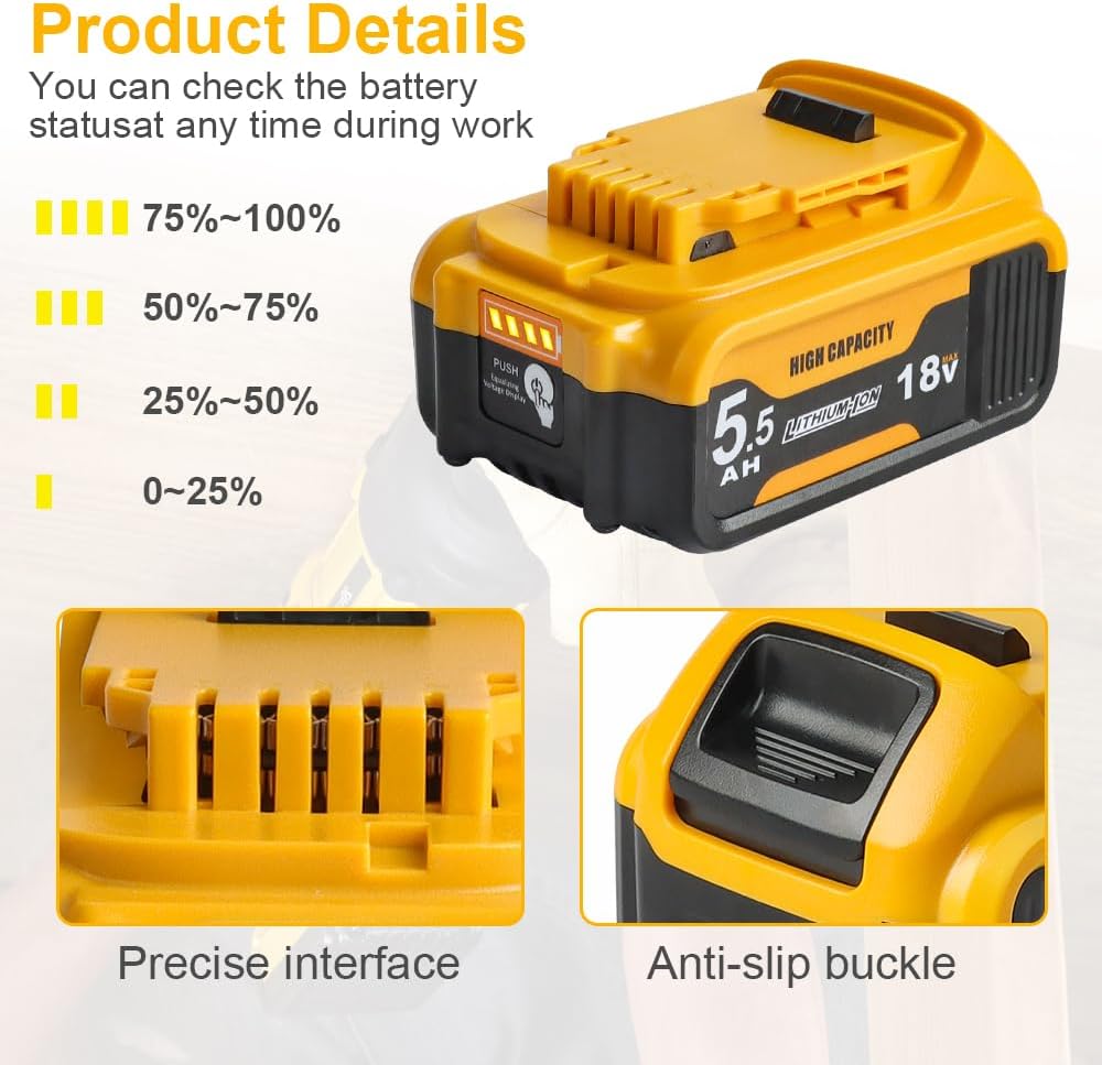 Detalle de 18V Powarobor DCB184 5.5Ah lithium battery