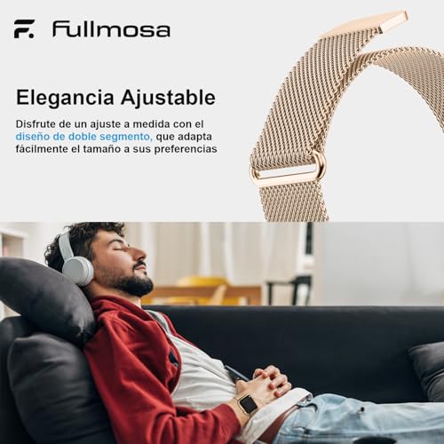 Detalle de Fullmosa Correa magnética Milanese Loop para Apple Watch 42mm/41mm/40mm/38mm (acero inoxidable) Oro Rosa