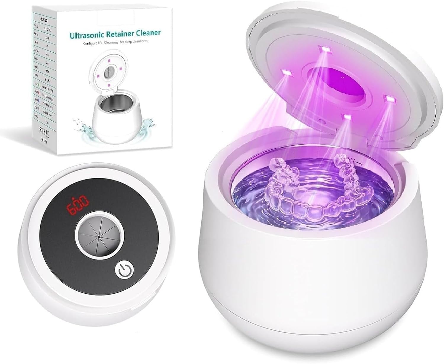Detalle de MXMZHXU Retainer Cleaner Ultrasonic: 45kHz Ultrasonic Cleaner with UV Sterilisation