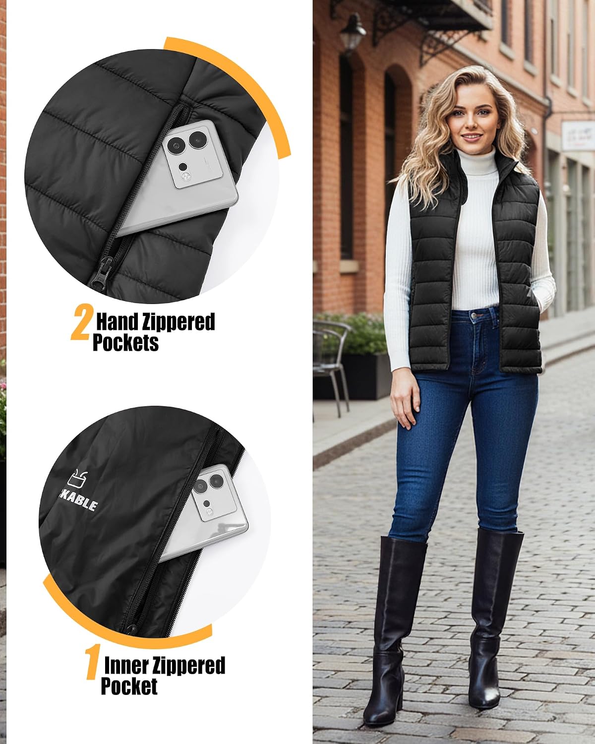 Thumbnail 5 de Outdoor Ventures Damen Steppweste packbar mit Stehkragen – leichte Hybrid-Übergangsweste fürs Wandern & Rad