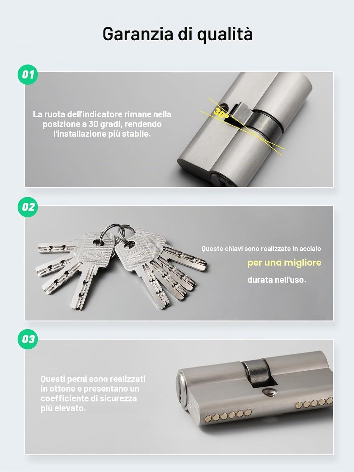 Detalle 2 de Cilindro di chiusura profilato 60mm (30/30) con 8 chiavi: sicurezza e versatilità per la tua porta