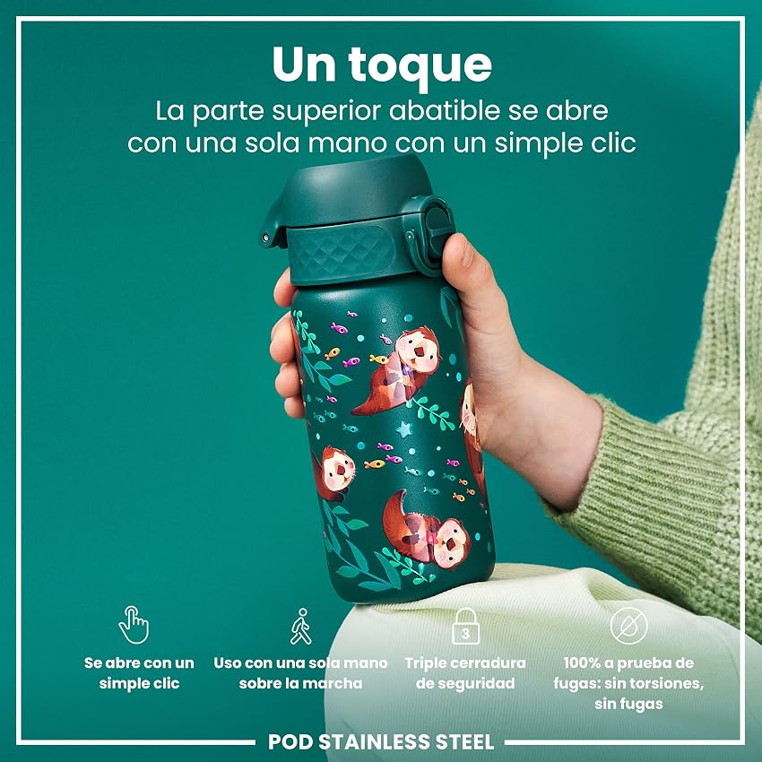 Detalle de ION8 Botella de Agua Inox para Niños 400ml 🐾 Sin Aislamiento