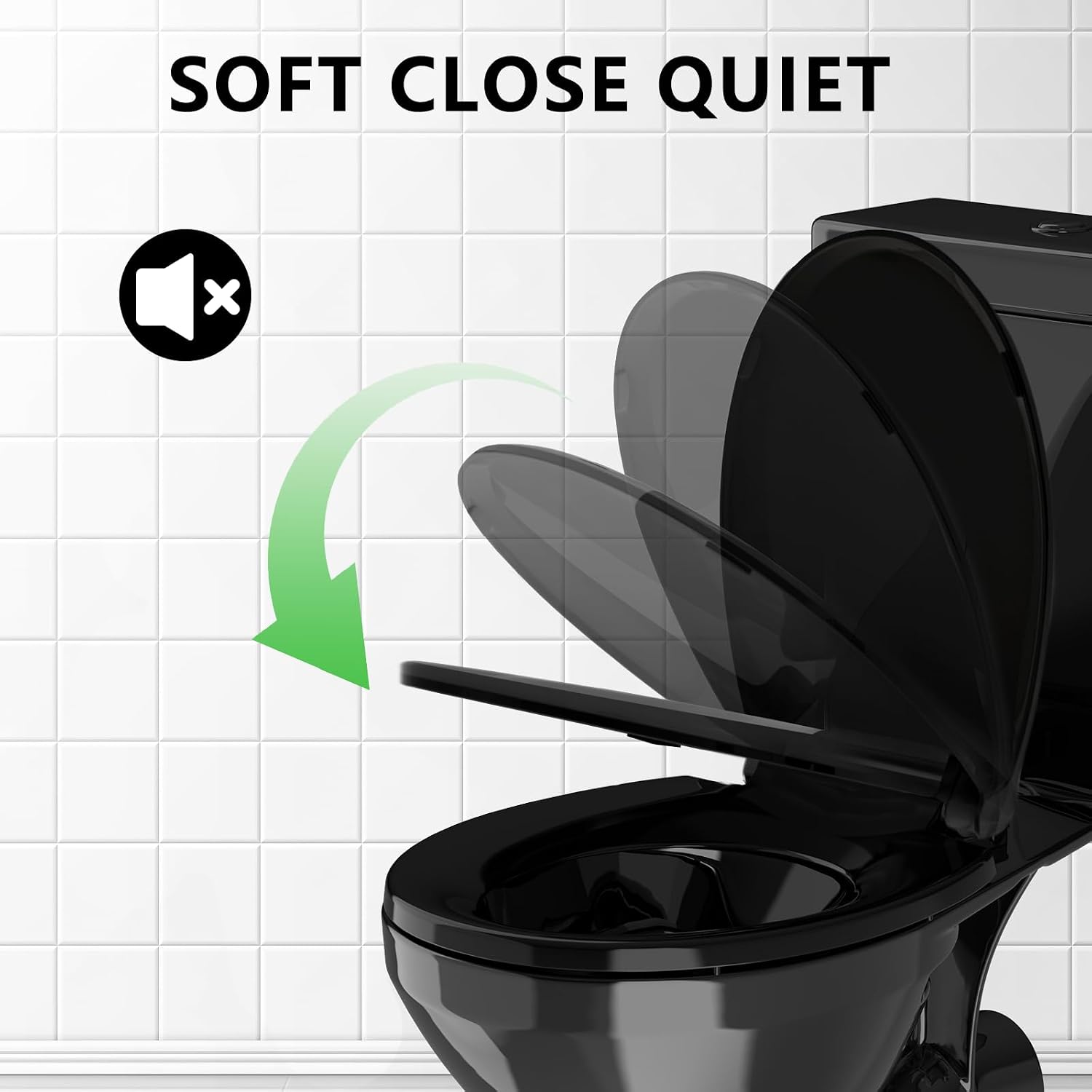 Detalle de Aünsffer 009-C Round Black Toilet Seat, 16.5-Inch, Slow Close