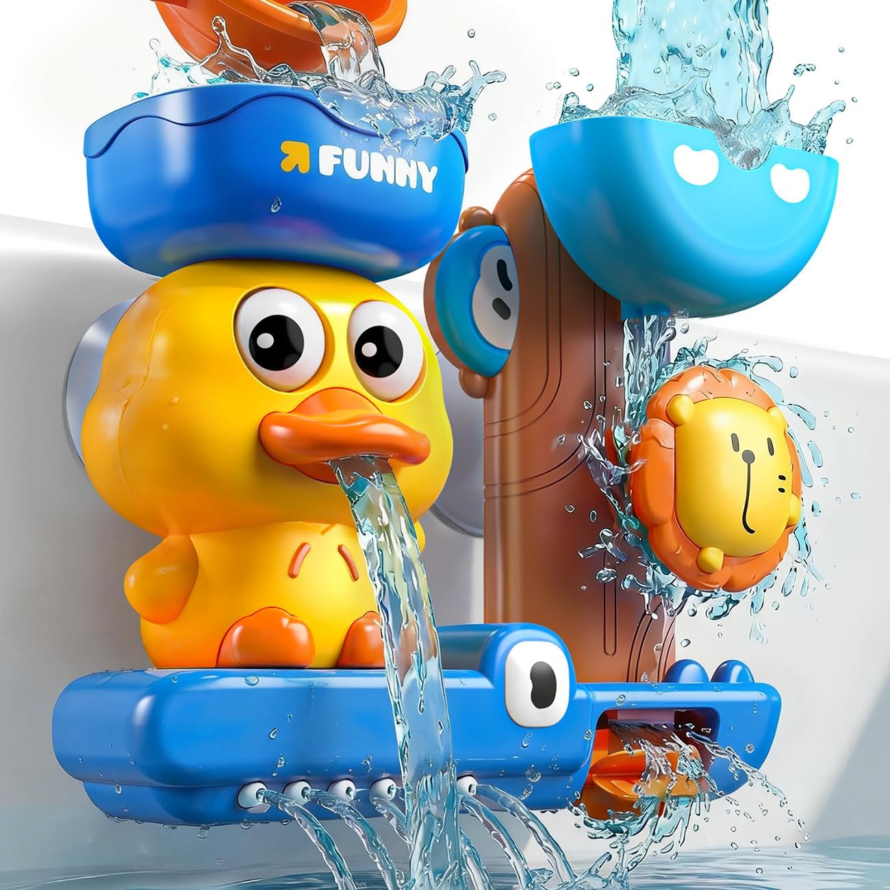 Detalle de Badespielzeug ab 1-3 Jahren für Jungen – Wasserfluss- und Sprüheffekte, Badeente + Löffel